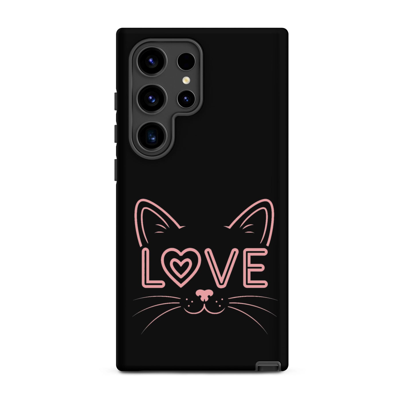 Cat Love Phone Case for Samsung Galaxy featuring a minimalist cat face and the word love.