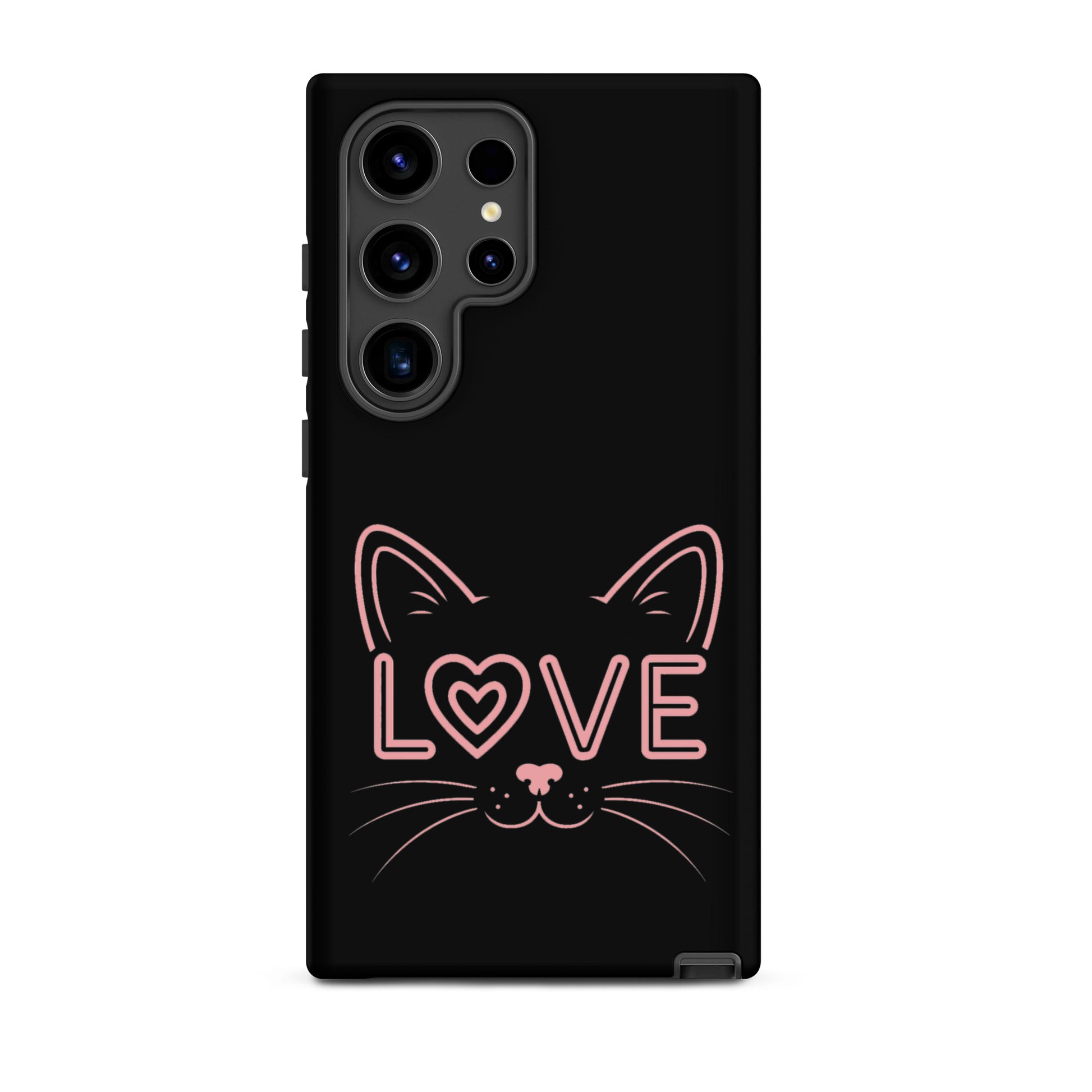 Cat Love Phone Case for Samsung Galaxy featuring a minimalist cat face and the word love.