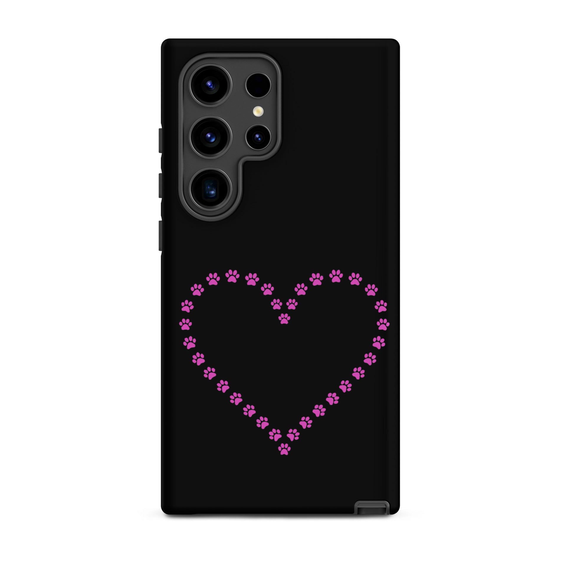 Phone Case for Samsung Galaxy featuring a heart design made of pink paw prints for pet lovers.