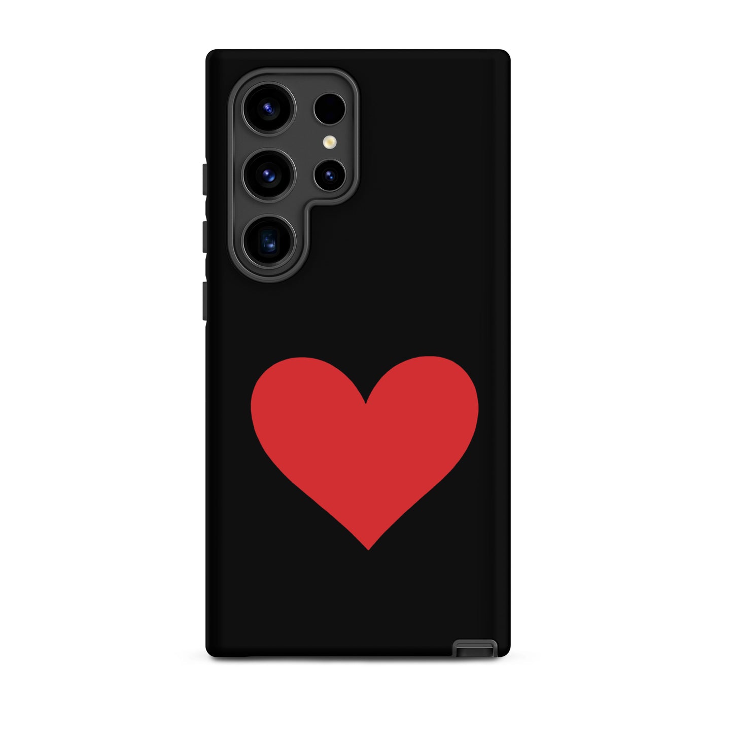 Phone Case for Samsung Galaxy featuring a bold red heart design on a black background.