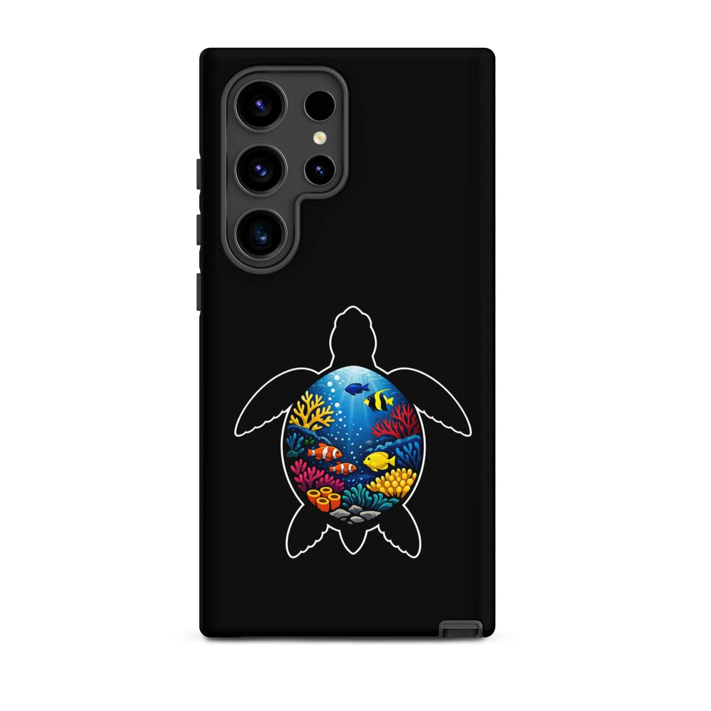 Phone case for Samsung Galaxy featuring a vibrant sea turtle and coral reef design, perfect for marine life lovers.