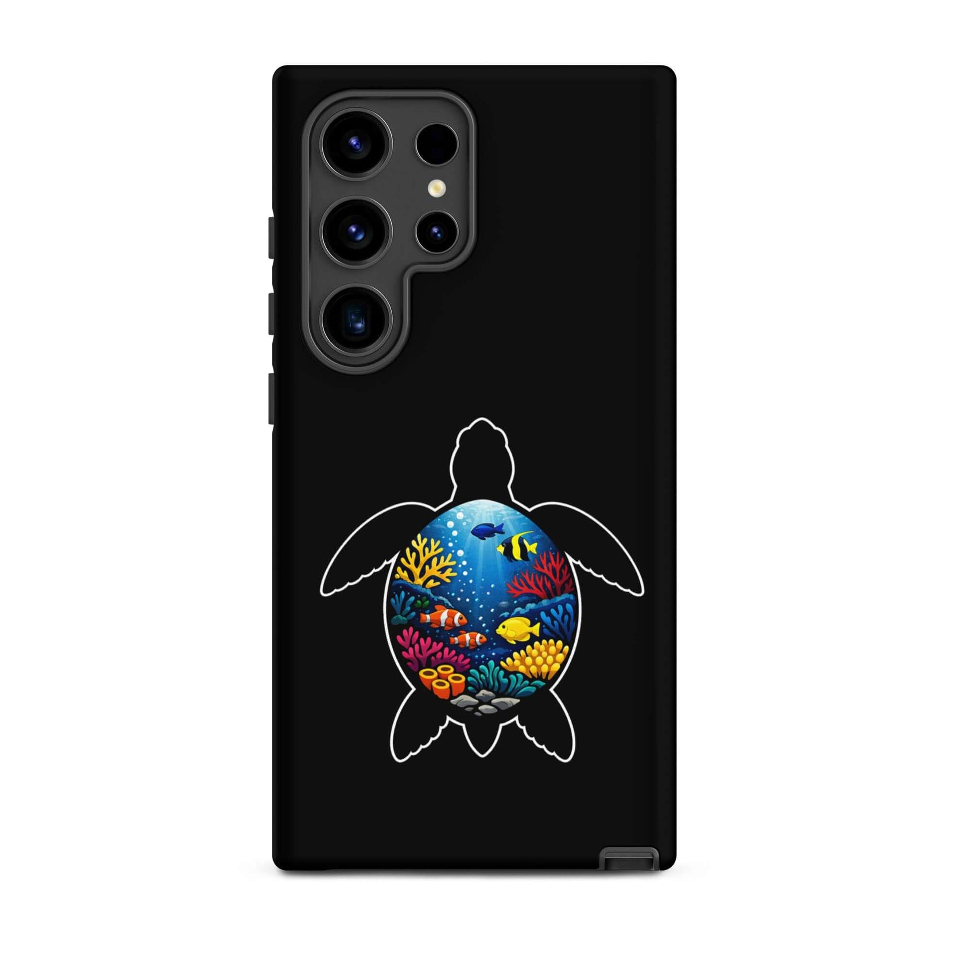 Phone case for Samsung Galaxy featuring a vibrant sea turtle and coral reef design, perfect for marine life lovers.