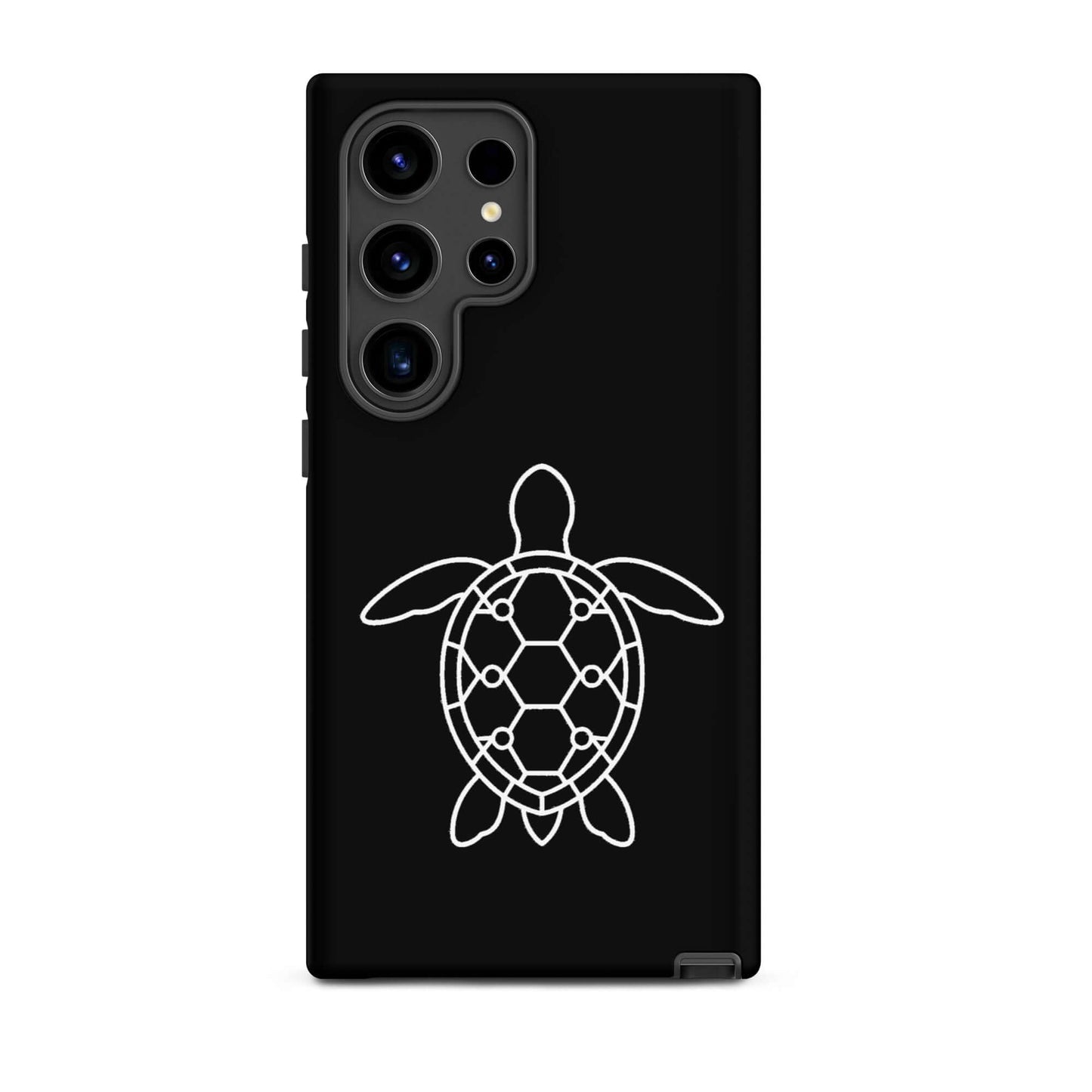 Phone case for Samsung Galaxy featuring minimalist sea turtle silhouette and geometric pattern.