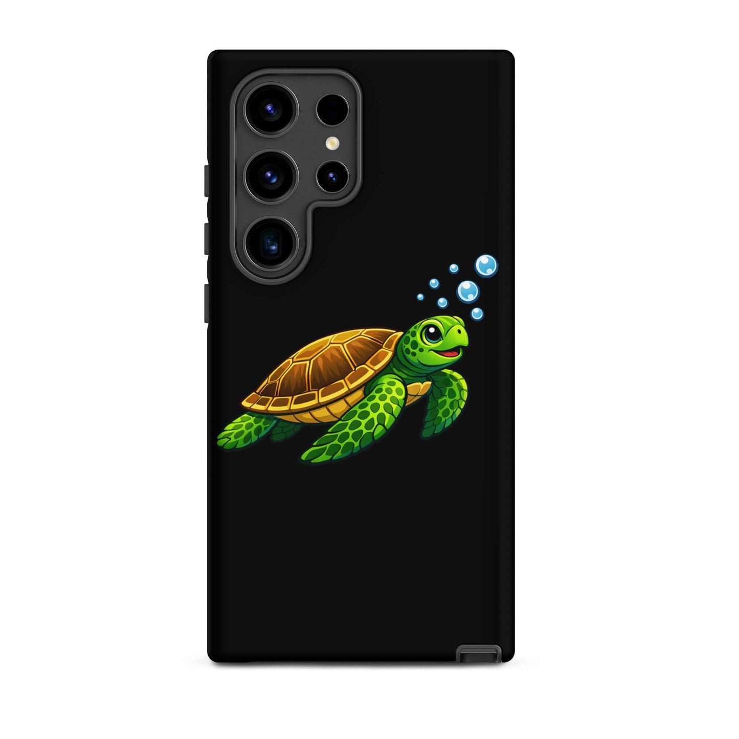 Phone Case featuring vibrant sea turtle artwork on a black background, ideal for Samsung Galaxy devices.