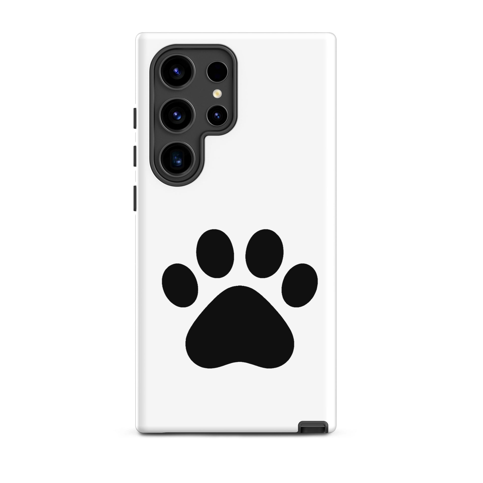 Phone Case for Samsung Galaxy featuring a minimalist black paw print design, perfect for pet lovers.
