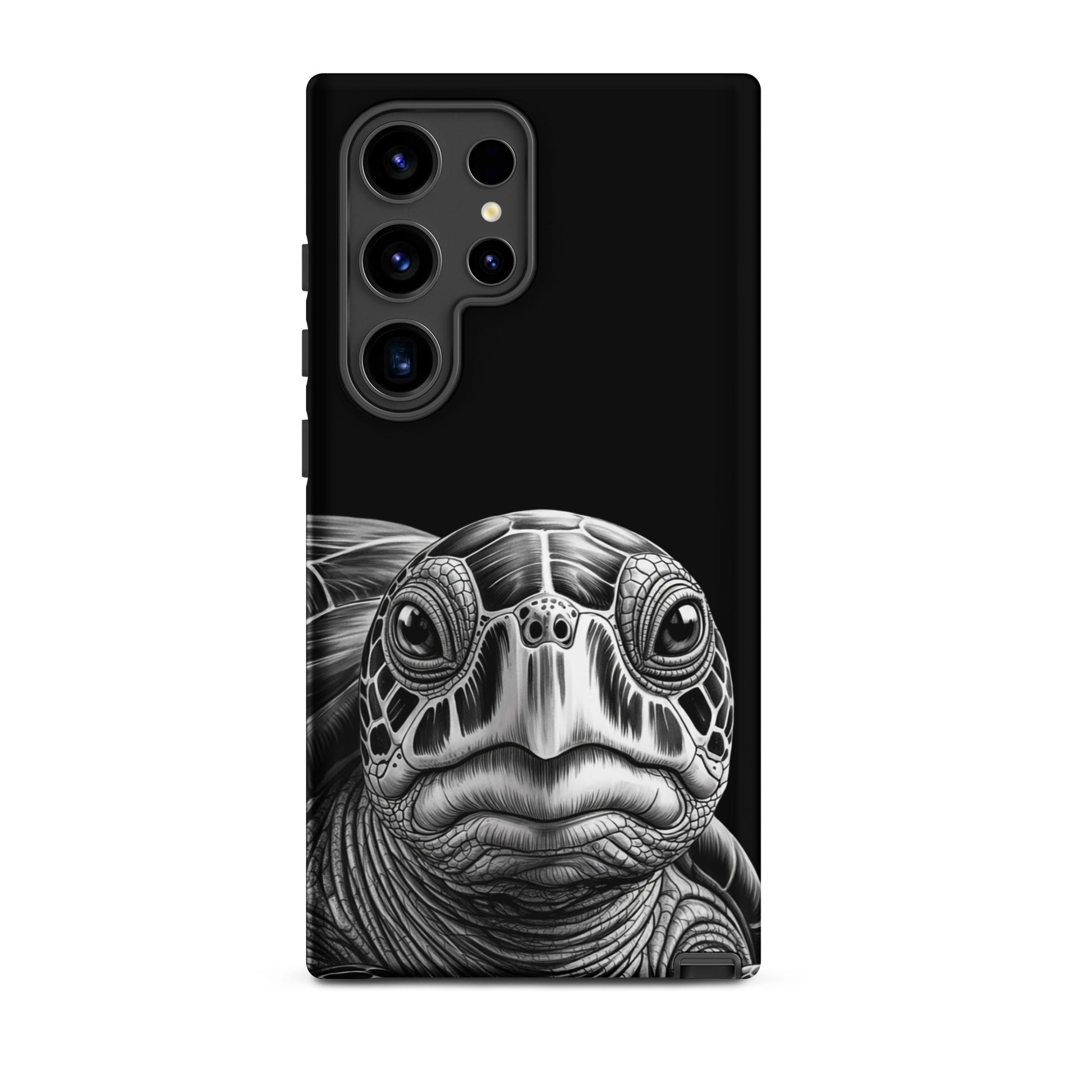 Phone Case with ancient sea turtle design for Samsung Galaxy, featuring a black-and-white pencil sketch of turtle. Luxurious and cool case.
