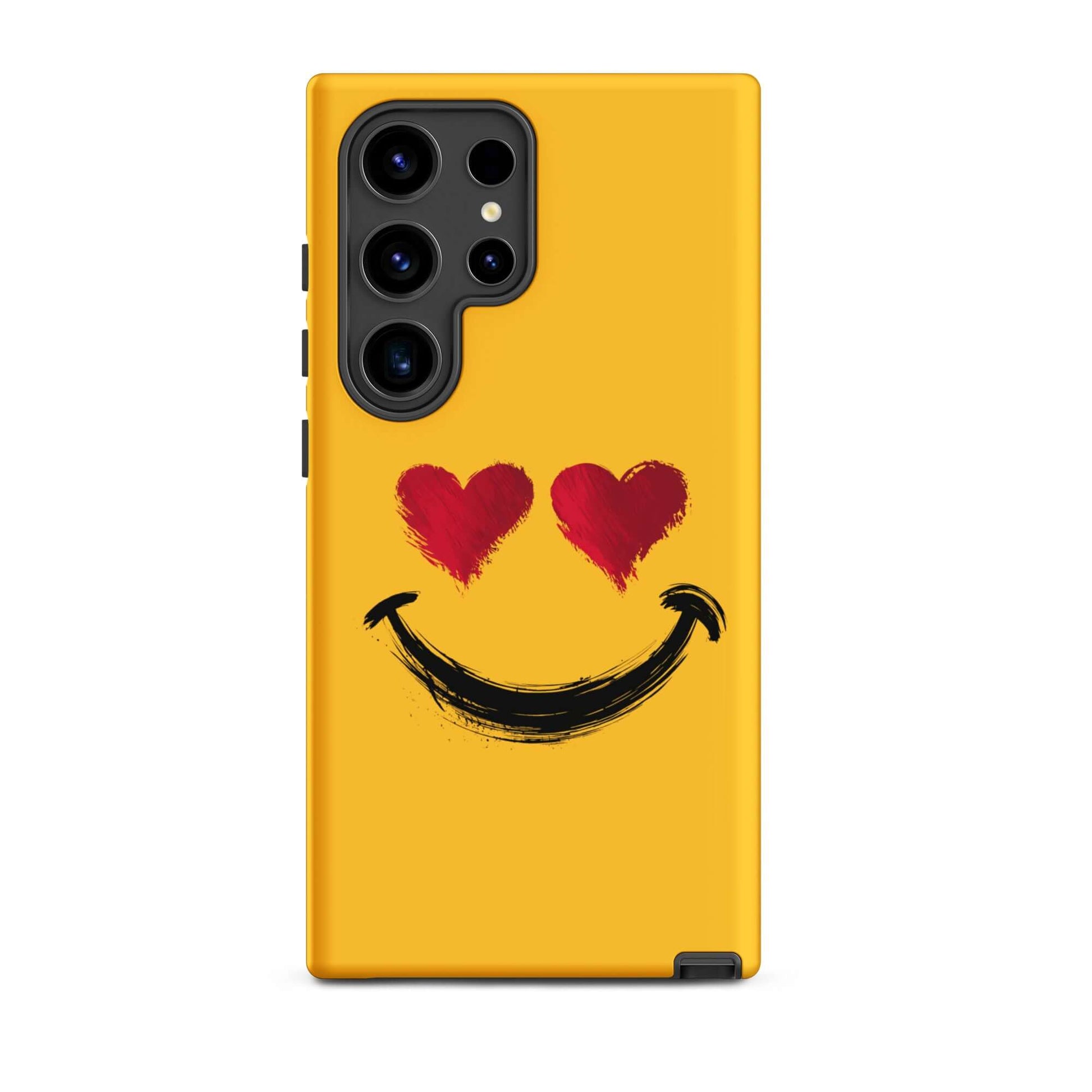Phone Case for Samsung Galaxy with heart-eyes smiley art, bold style, luxury feel, and vibrant colors.