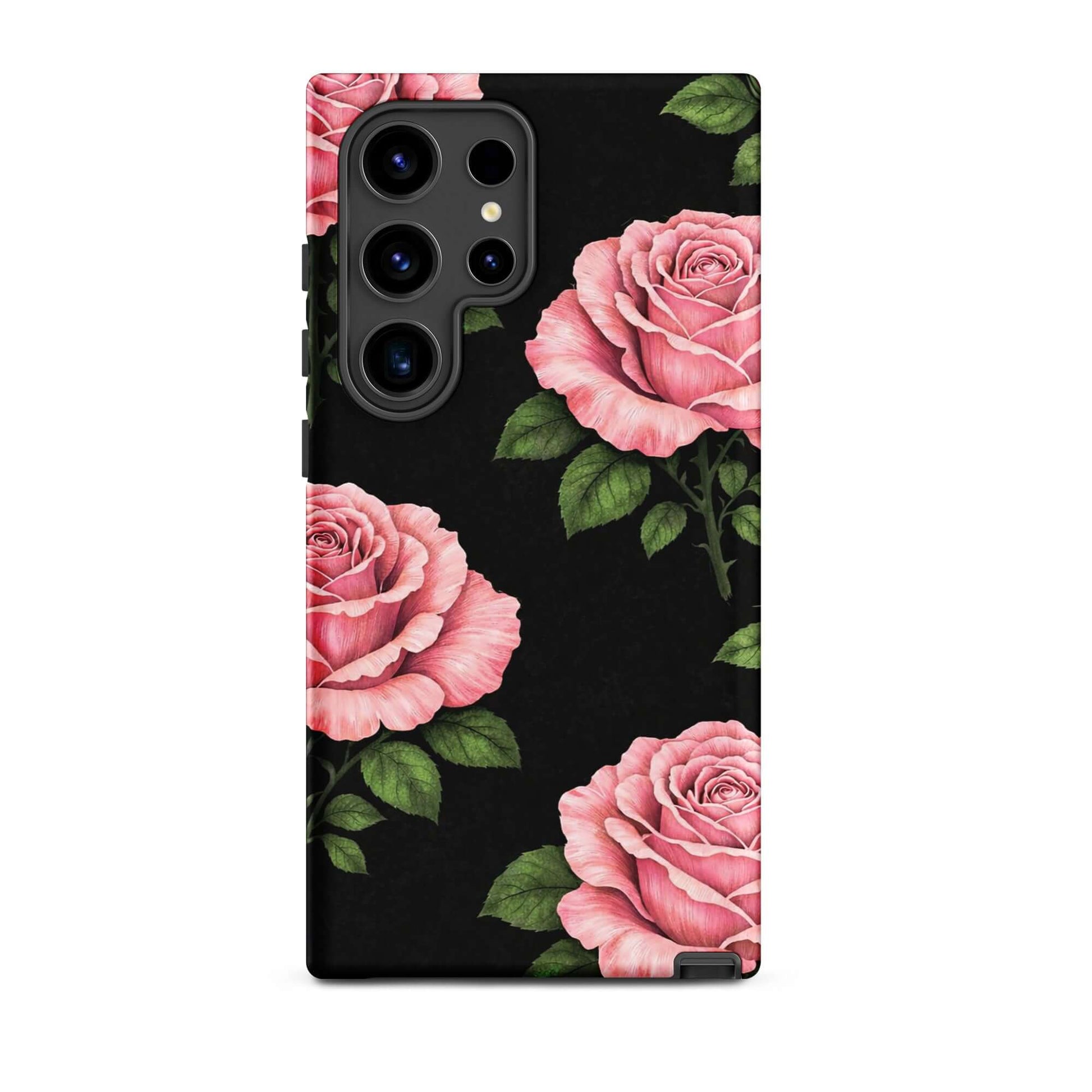 Phone Case for Samsung Galaxy with pink roses on a black background