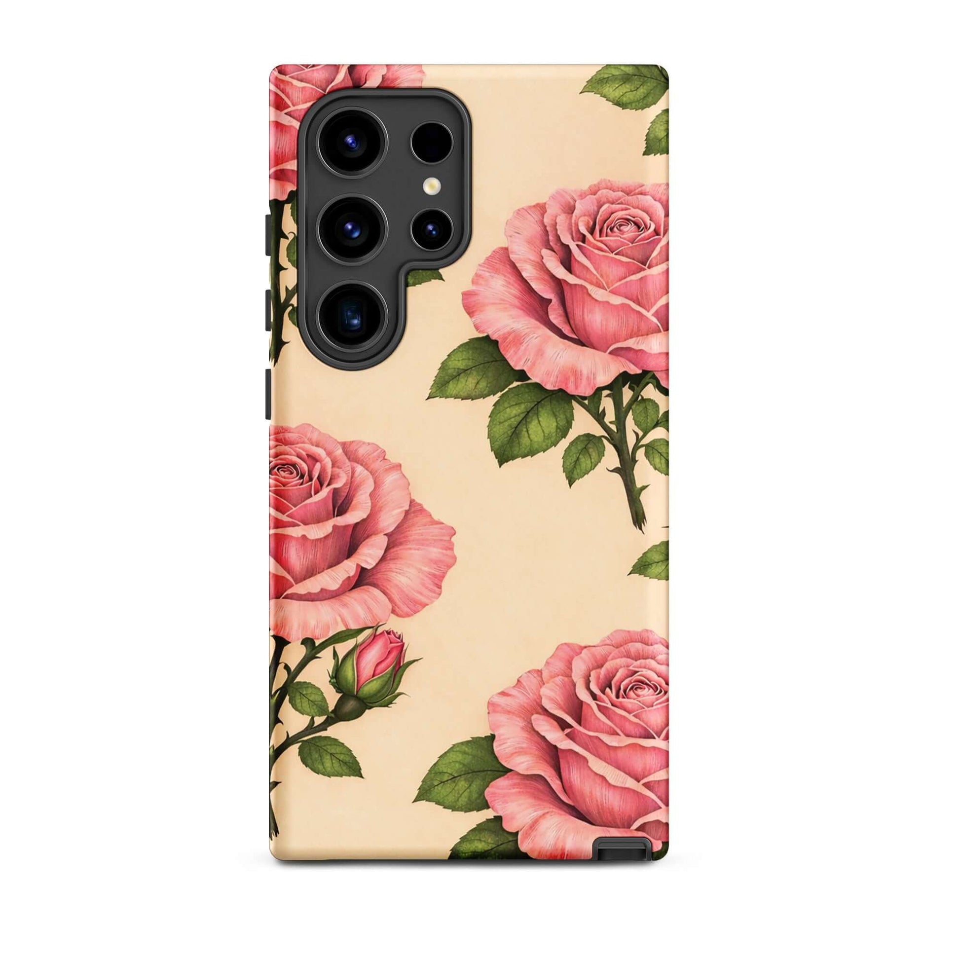Phone Case for Samsung Galaxy with pink roses on cream background, showcasing timeless floral elegance and everyday protection.