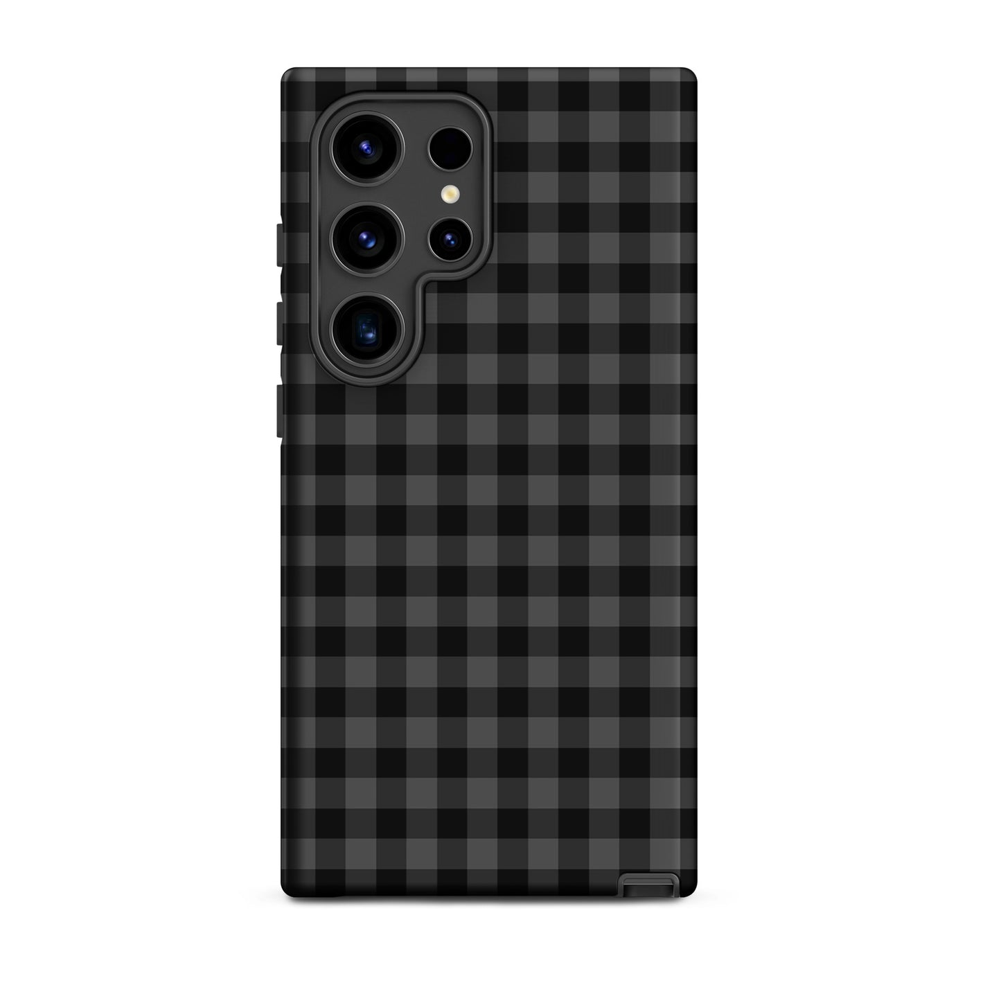Phone Case for Samsung Galaxy in black gingham pattern offering style and protection.