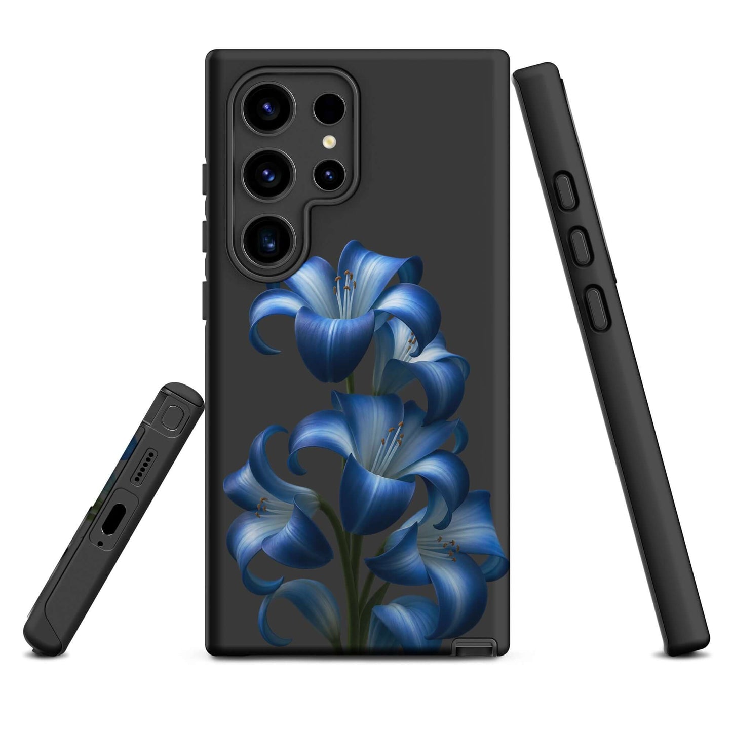 Phone Case for Samsung Galaxy with blue lilies on dark background