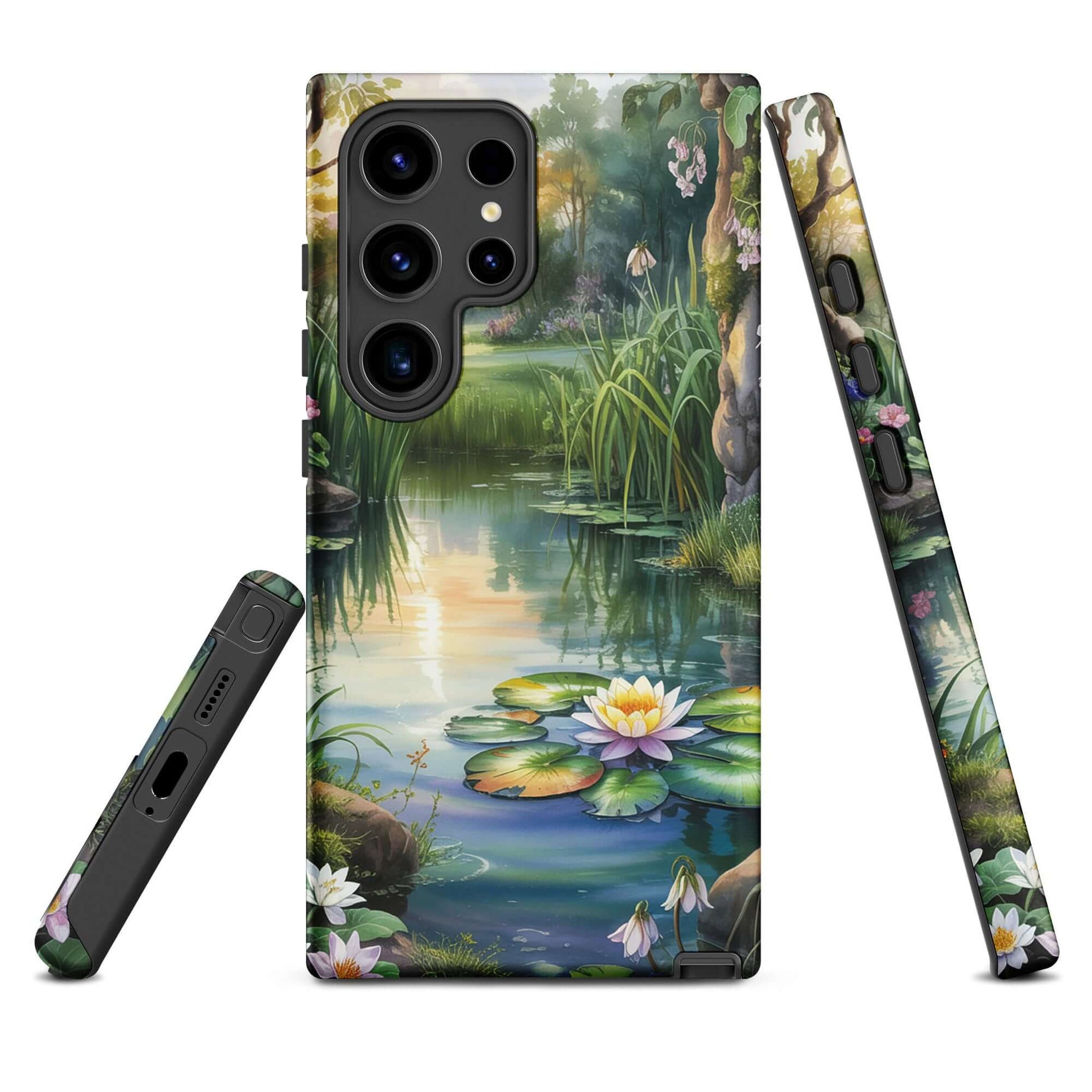 Phone Case for Samsung Galaxy with enchanted pond design, featuring tranquil water lilies and lush greenery for peaceful charm.