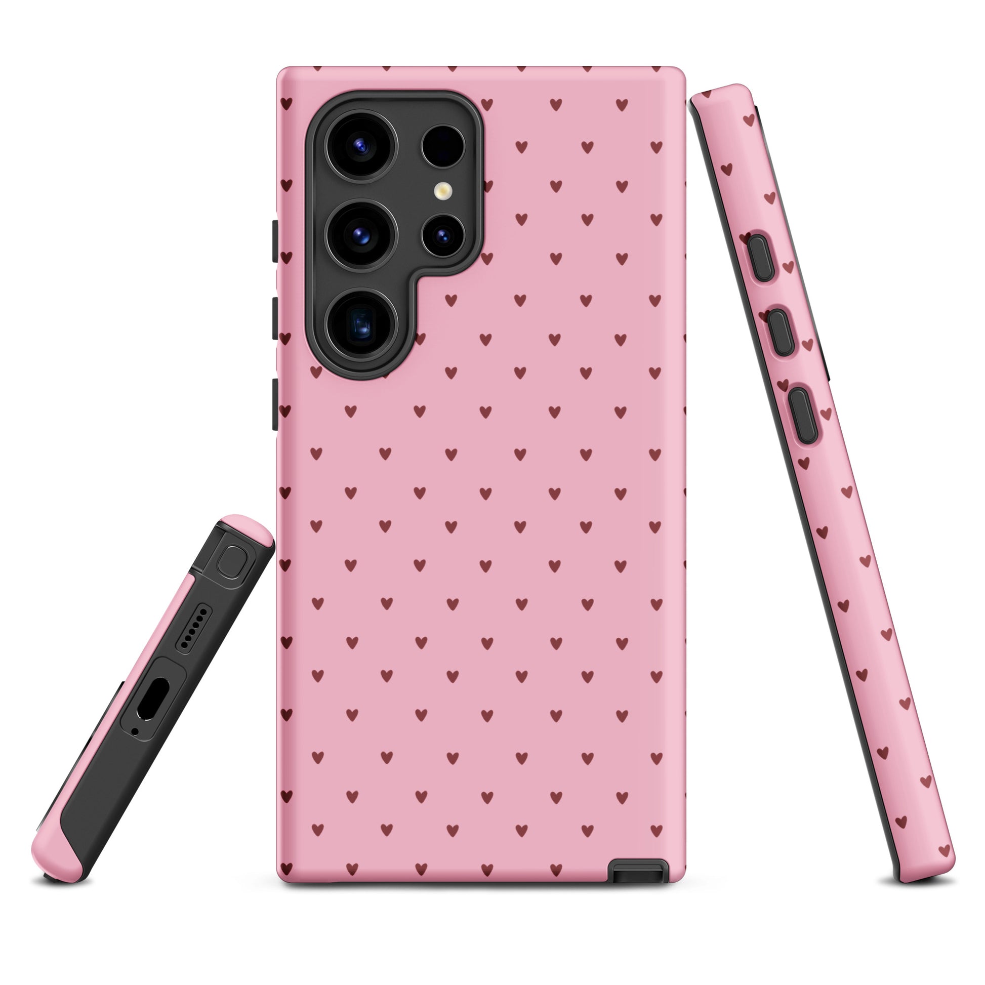 Phone Case for Samsung Galaxy with heart-dot pattern in pink, playful polka-dot design, minimalist and stylish accessory