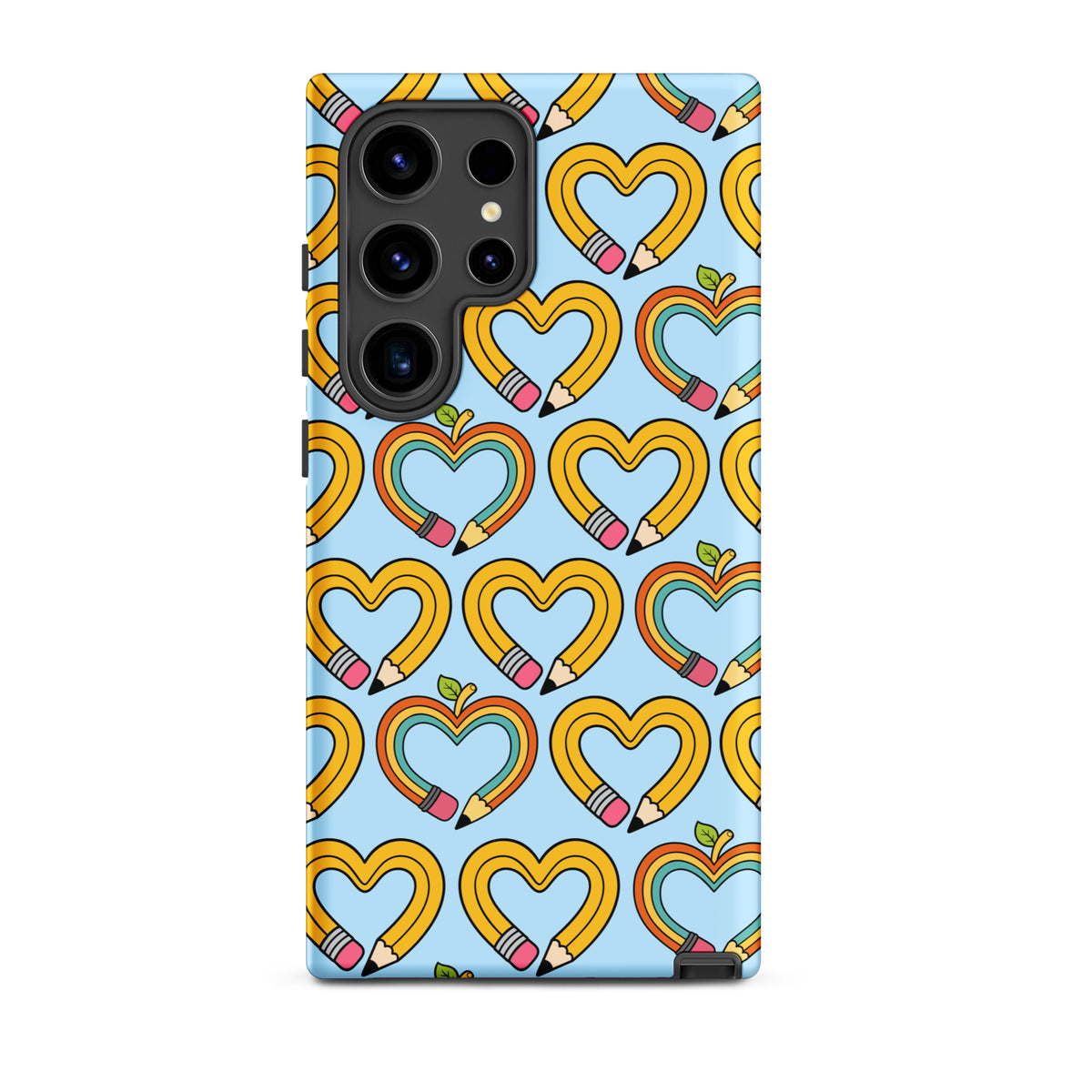 Phone Case for Samsung Galaxy with playful pencil-heart pattern on a blue background