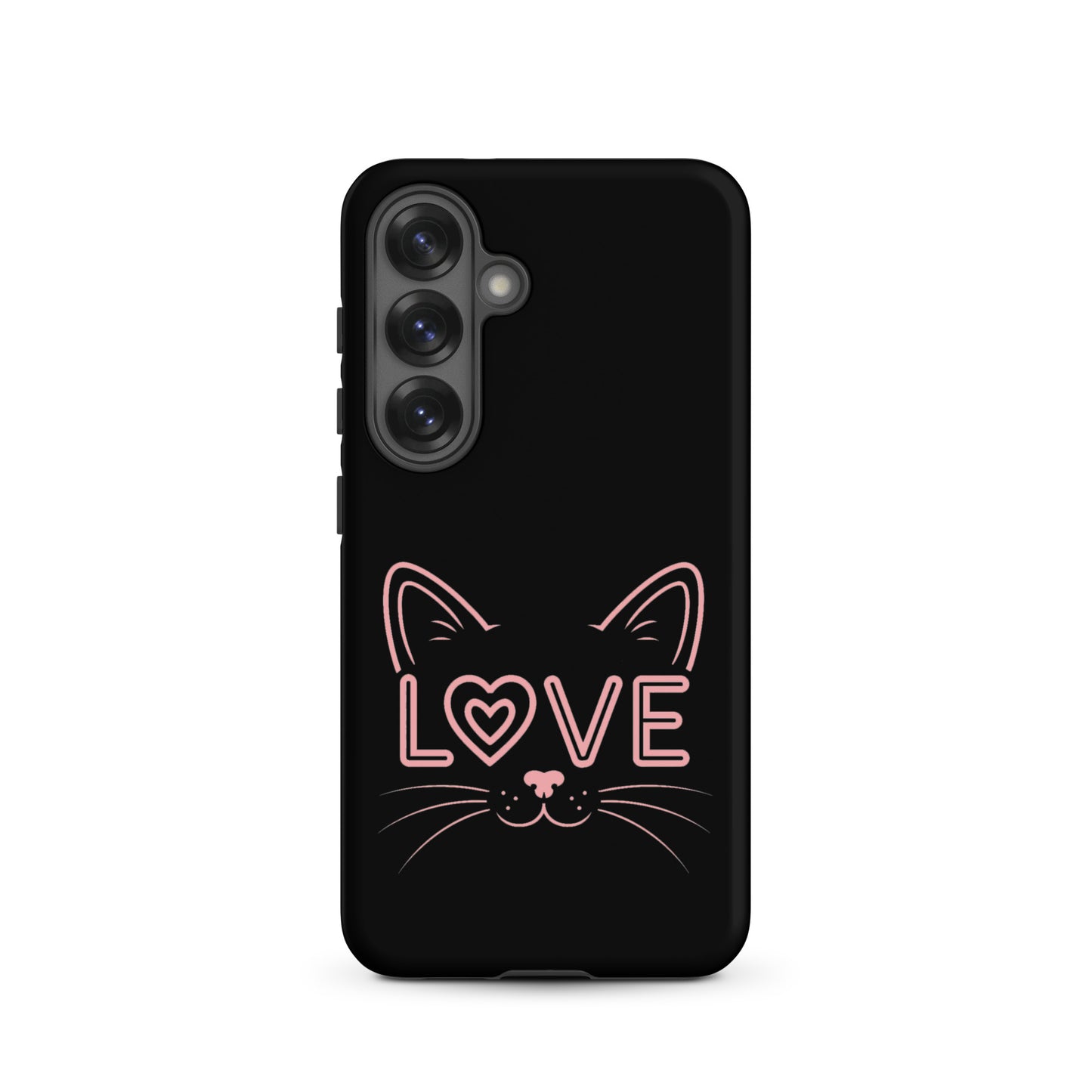 Cat Love Phone Case for Samsung Galaxy featuring a minimalist cat face and the word love.