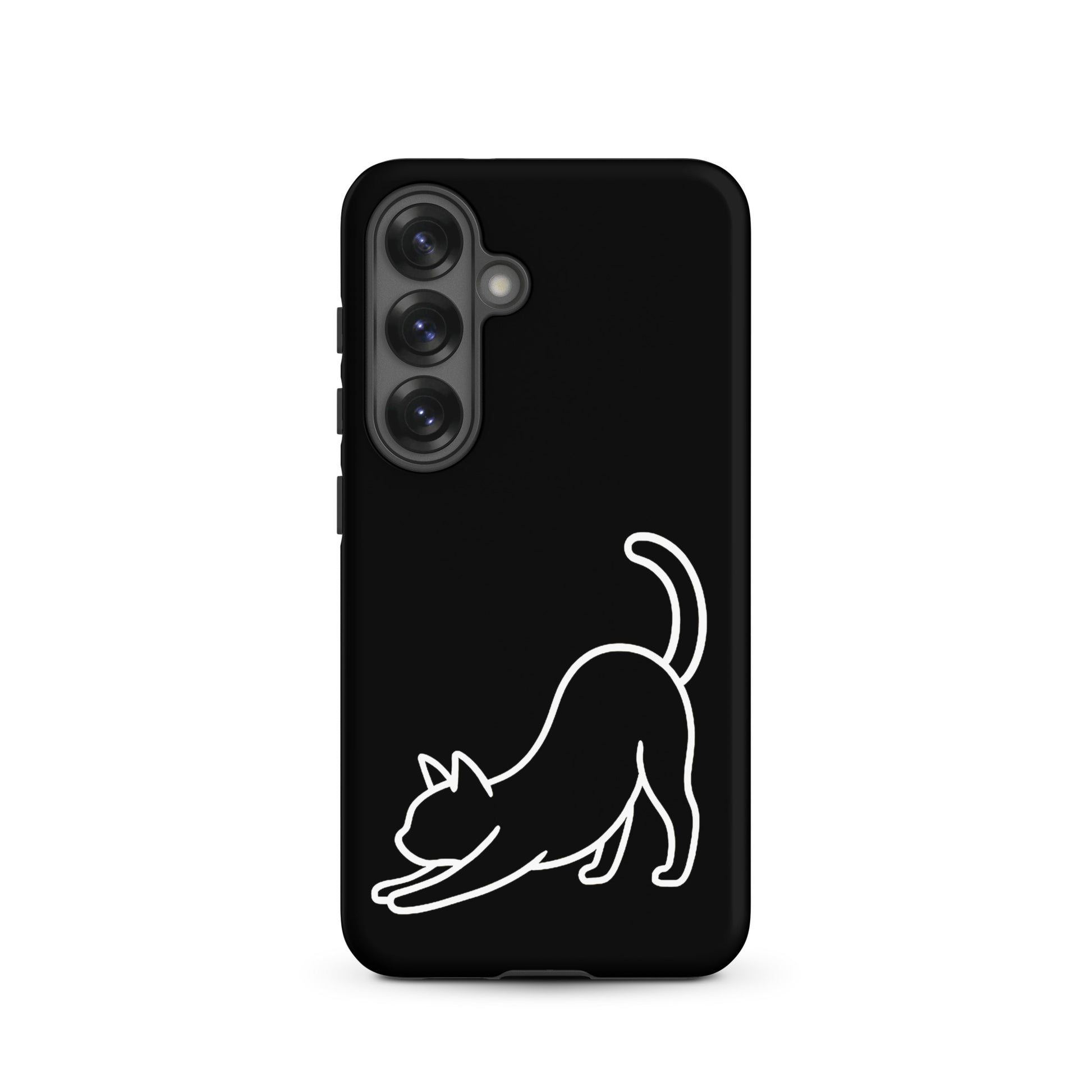 Phone Case for Samsung Galaxy featuring minimalist stretching cat design and impact protection.