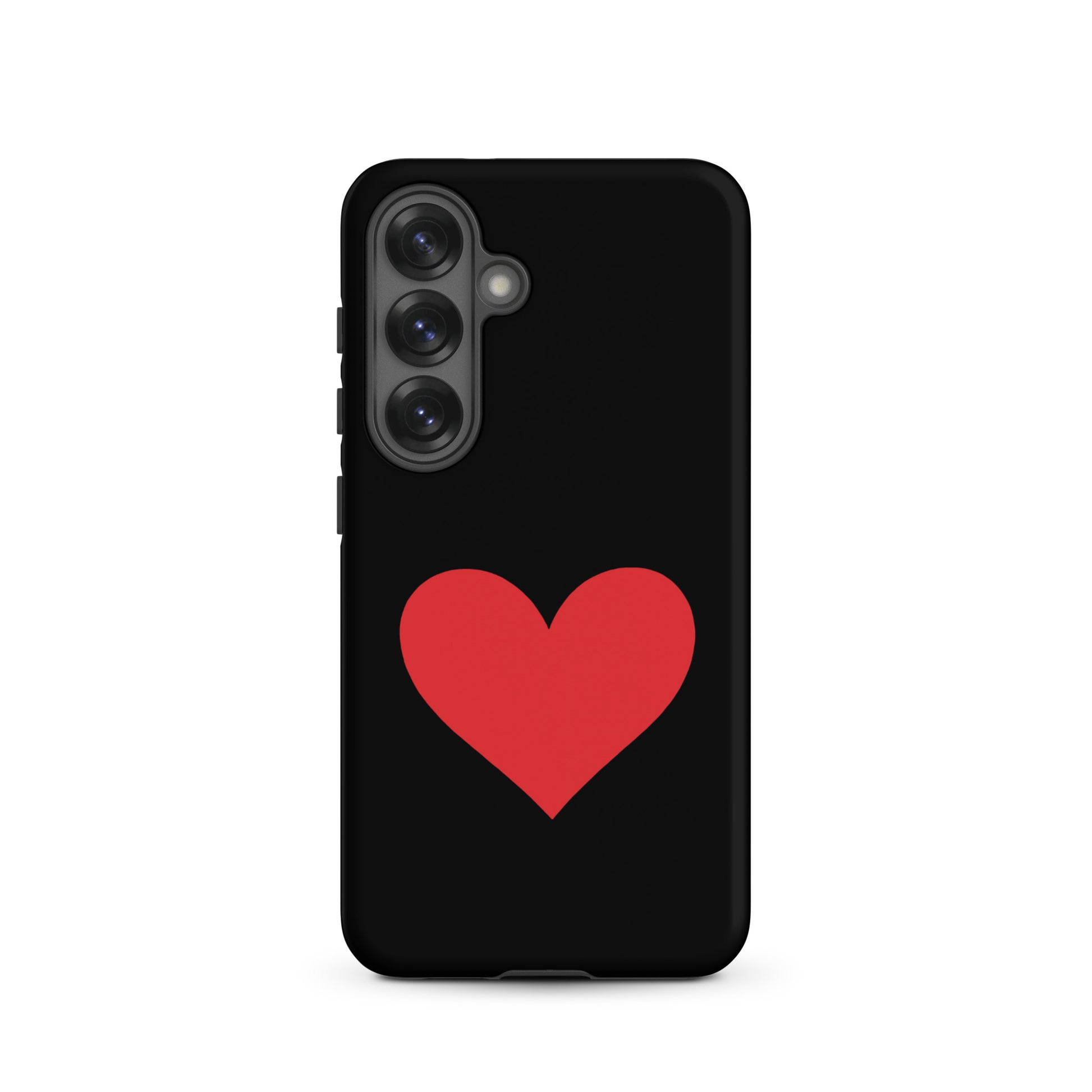 Phone Case for Samsung Galaxy featuring bold red heart design on a black background.