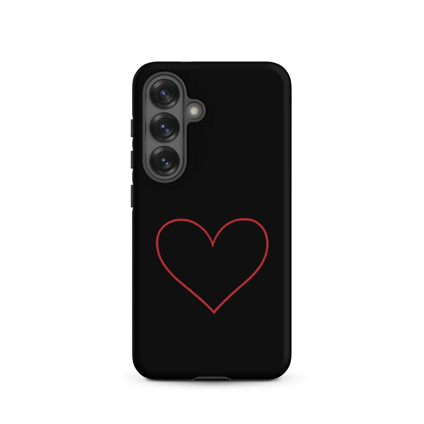 Phone Case for Samsung Galaxy featuring a minimalist crimson heart design on a sleek black background.