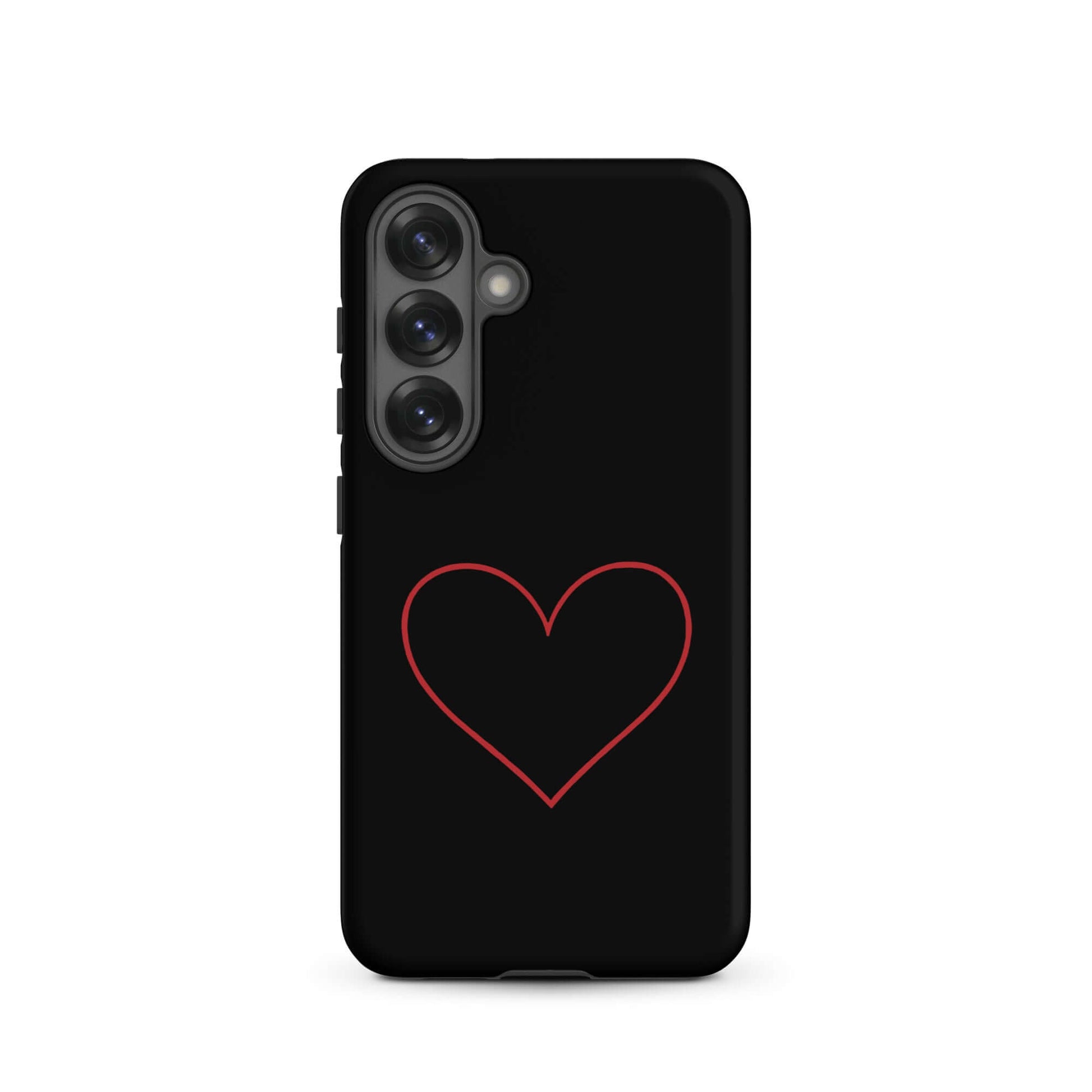 Phone Case for Samsung Galaxy featuring a minimalist crimson heart design on a sleek black background.