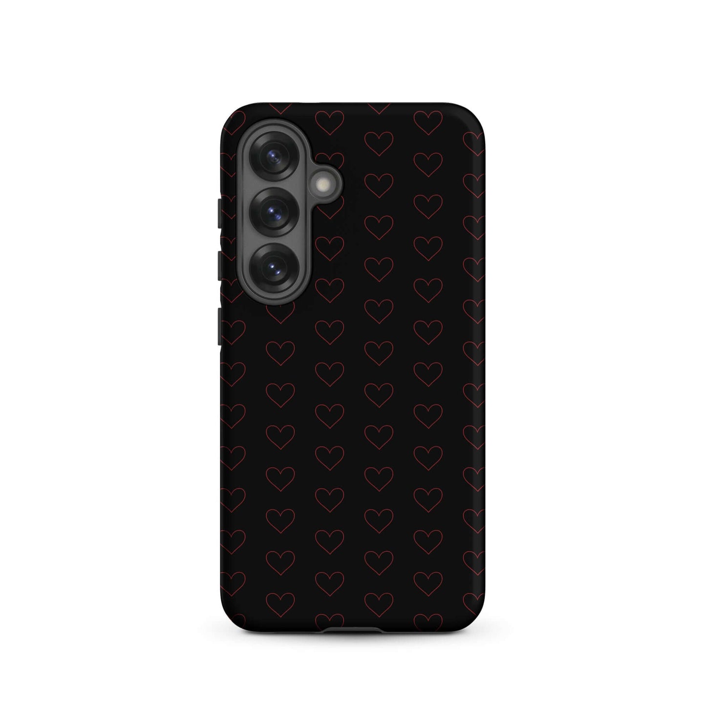 Phone Case for Samsung Galaxy featuring a stylish crimson heart pattern on a sleek black background.