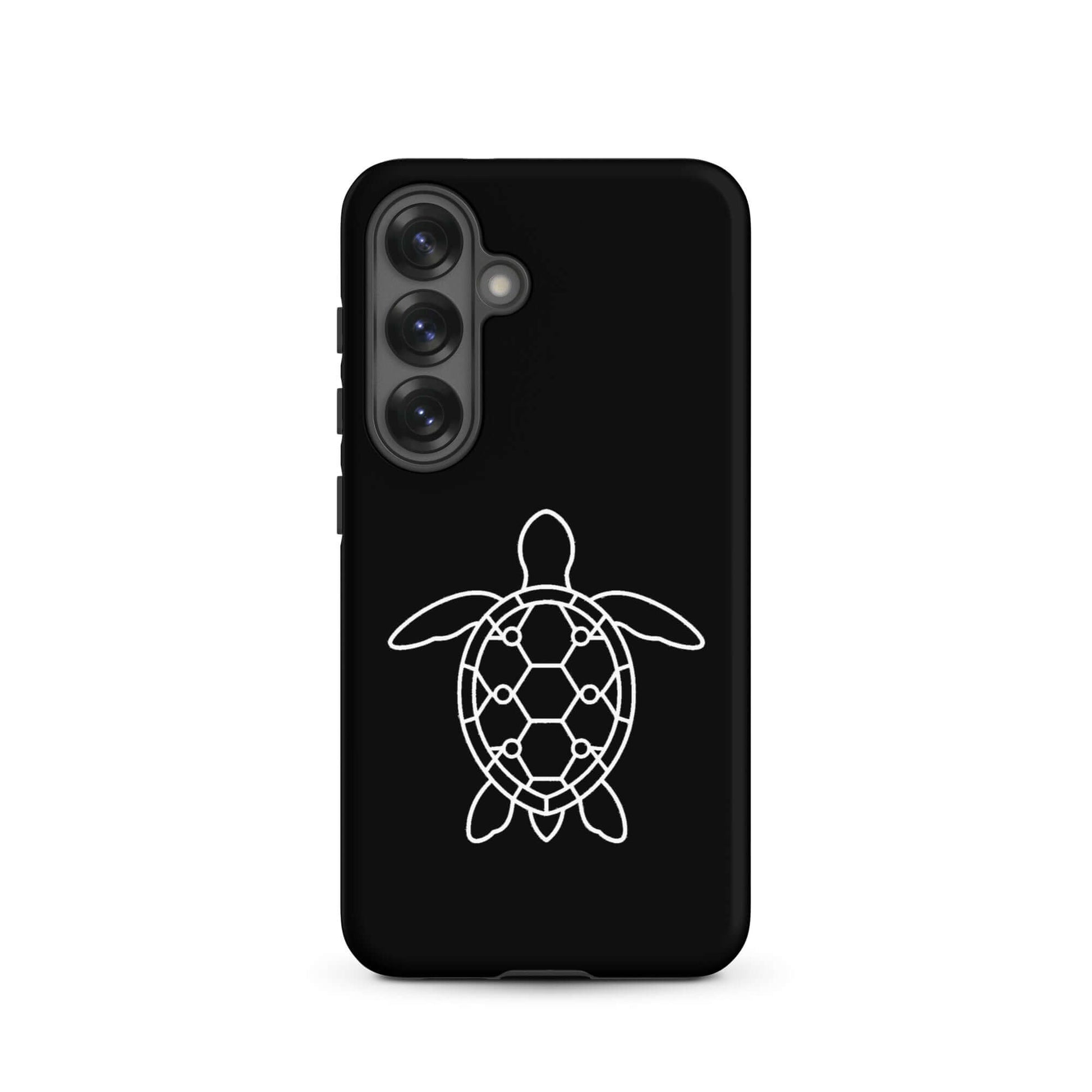 Phone case featuring a minimalist sea turtle silhouette on a black background, designed for Samsung Galaxy.