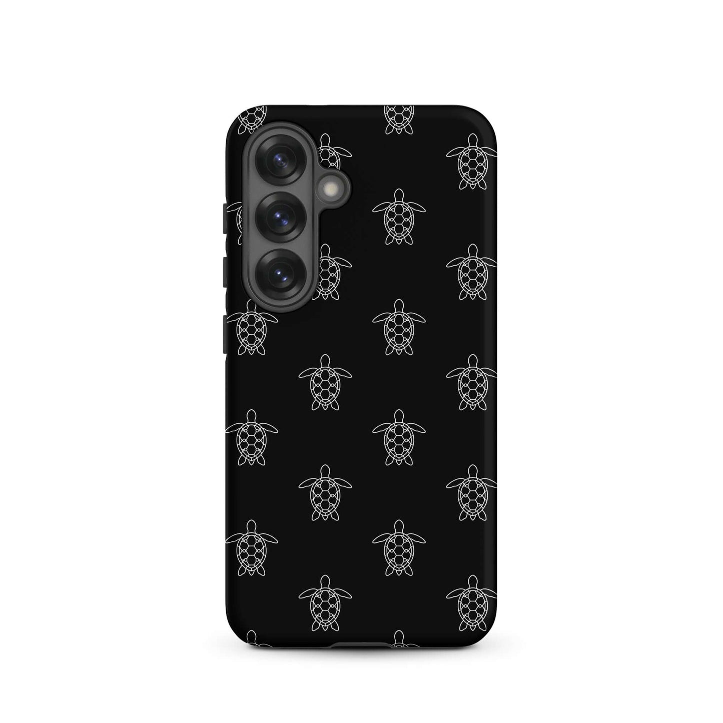 Phone Case for Samsung Galaxy featuring minimalist sea turtle pattern on black background.