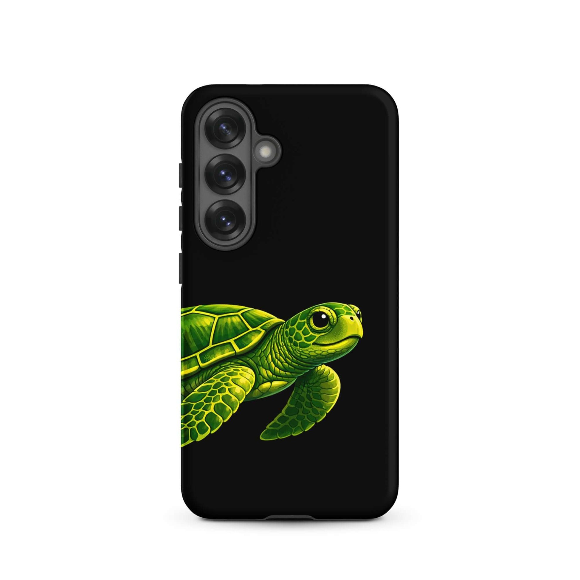Phone case for Samsung Galaxy with a vibrant sea turtle design on a black background.