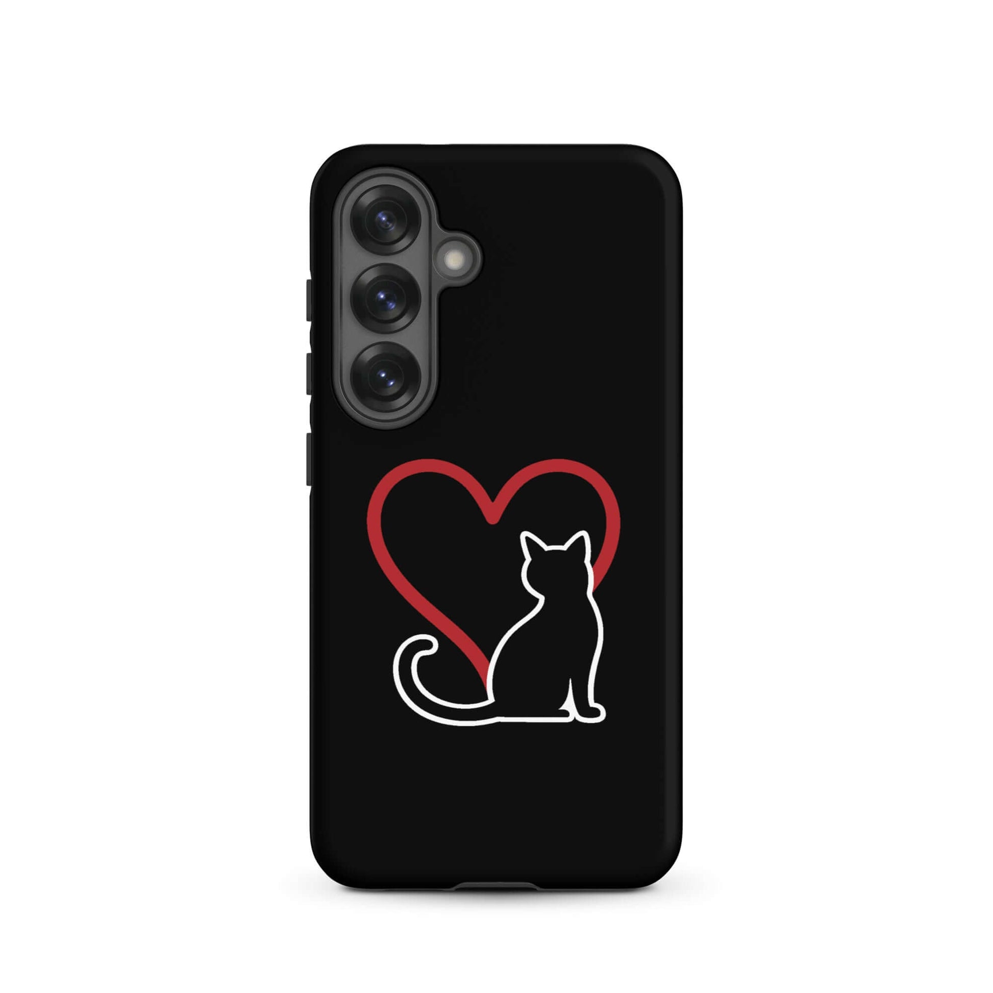 Phone Case for Samsung Galaxy featuring a black cat silhouette and red heart design for cat lovers.