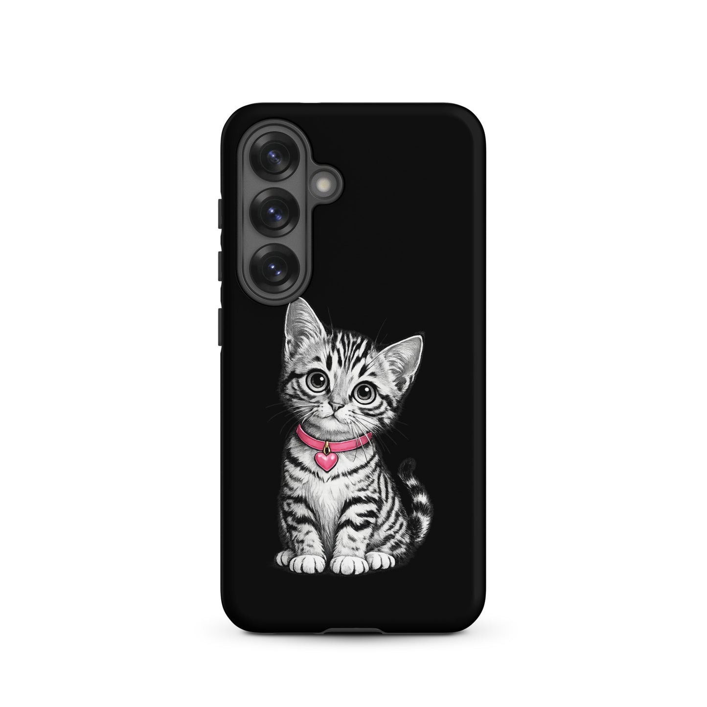 Phone Case for Samsung Galaxy with kitten design and pink heart charm
