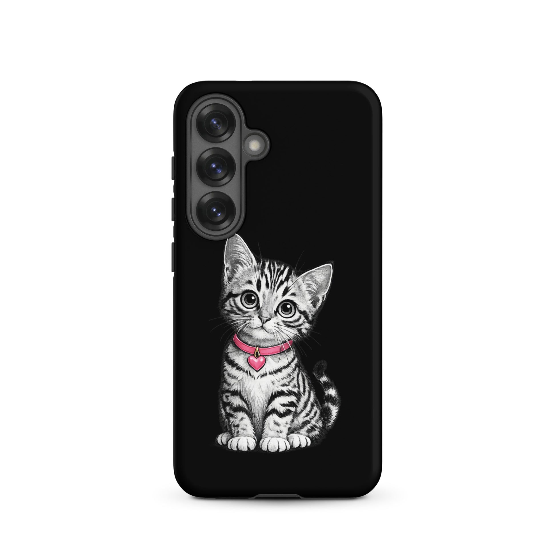 Phone Case for Samsung Galaxy with kitten design and pink heart charm