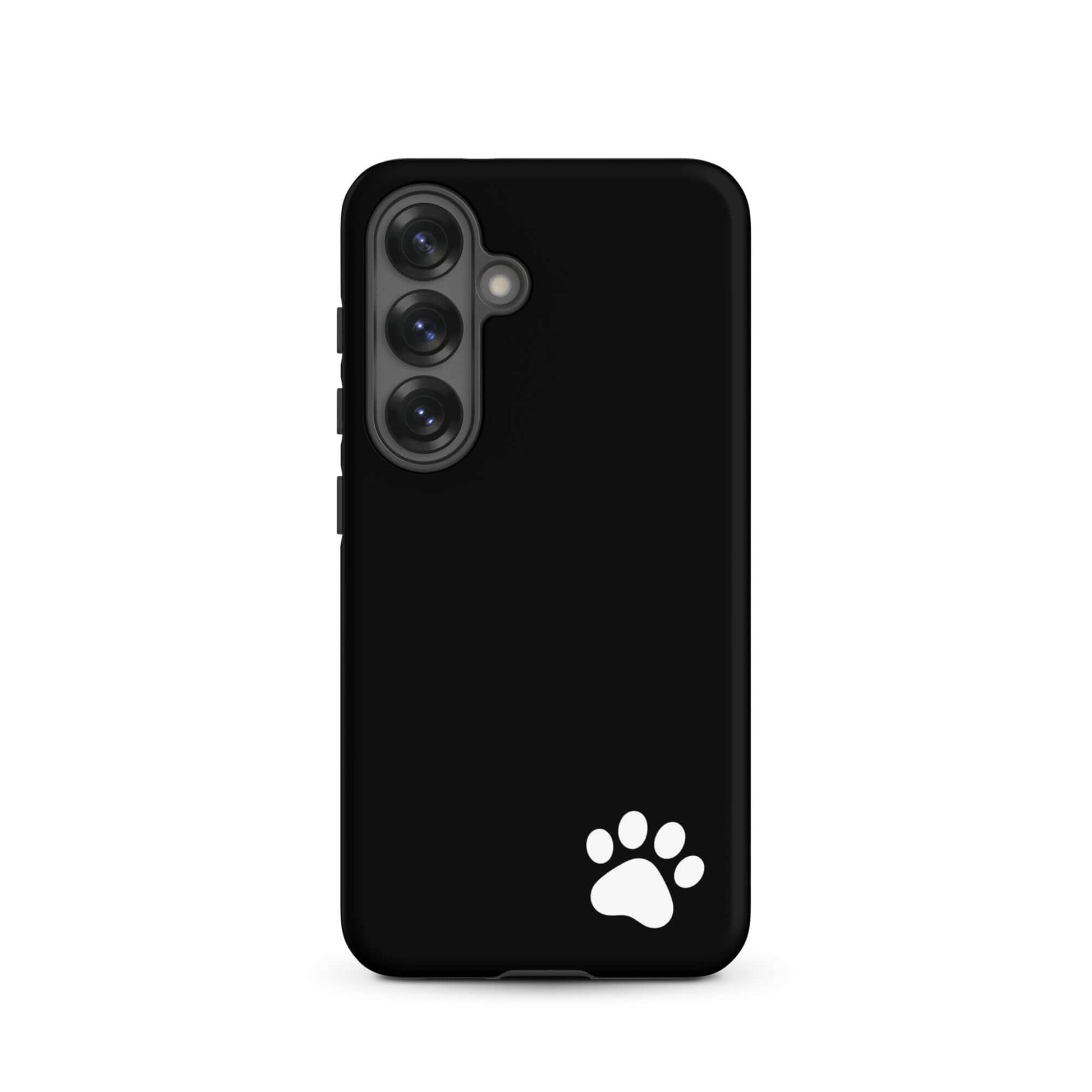 Black Phone Case for Samsung Galaxy with white paw print design, sleek and minimalist style.