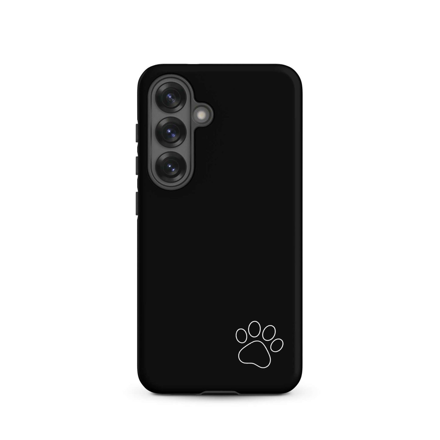 Phone Case for Samsung Galaxy with black design and white paw print, minimalist tough case offering sleek style and protection.