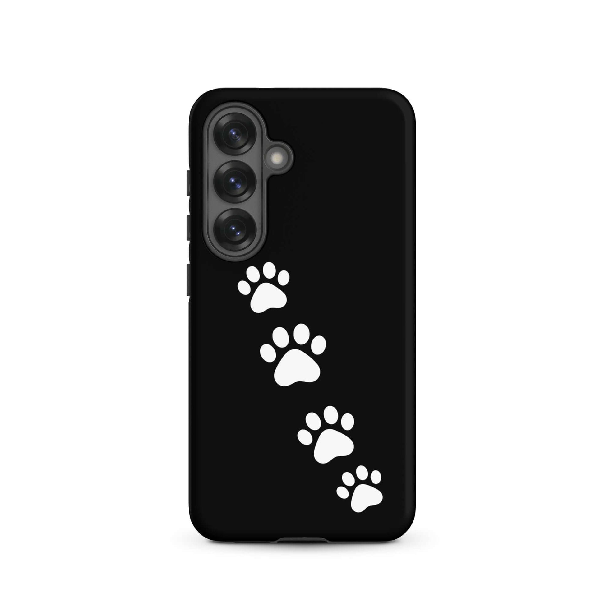 Phone case with white paw-print trail design for Samsung Galaxy, perfect for pet lovers seeking a playful and modern style.
