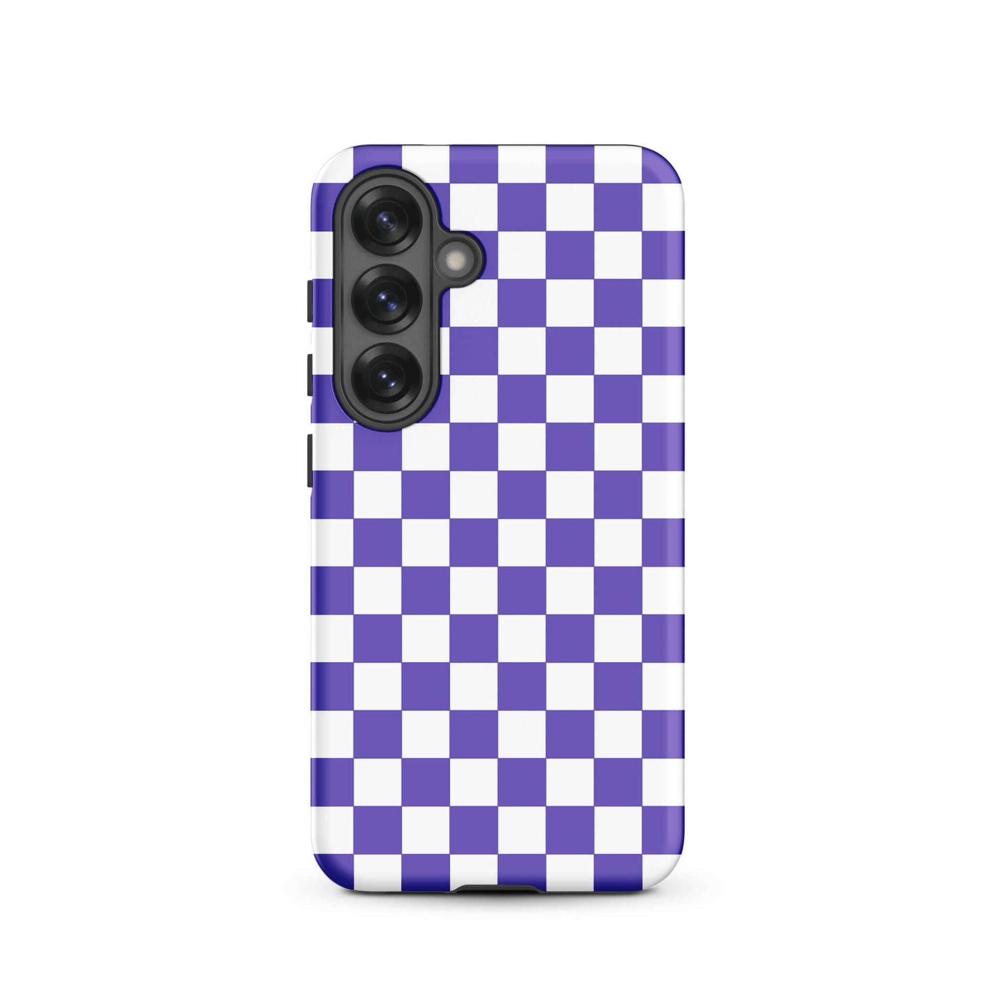 Phone Case for Samsung Galaxy with purple and white checkered pattern, stylish and playful accessory for your device.