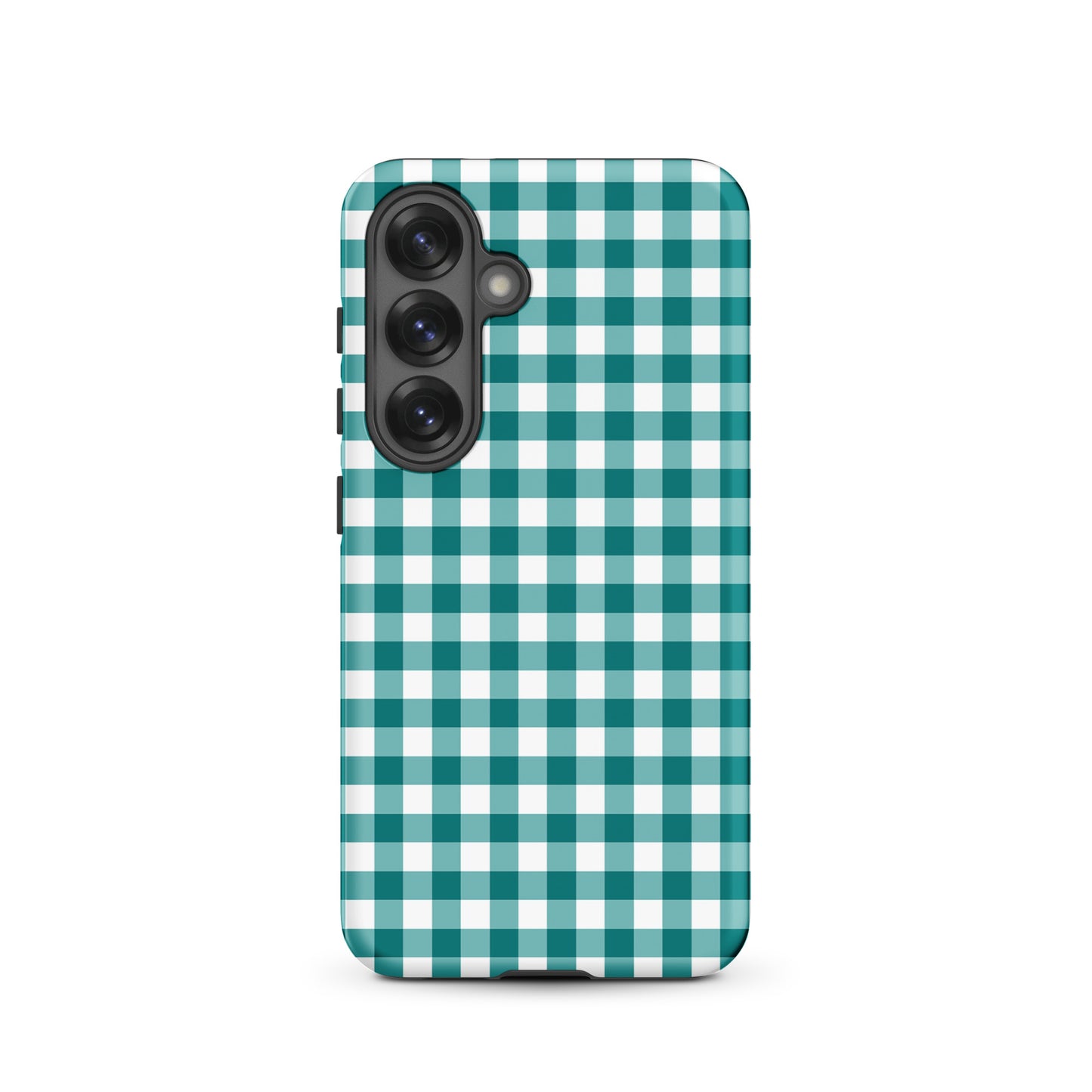 Phone Case with teal and white gingham pattern for Samsung Galaxy.