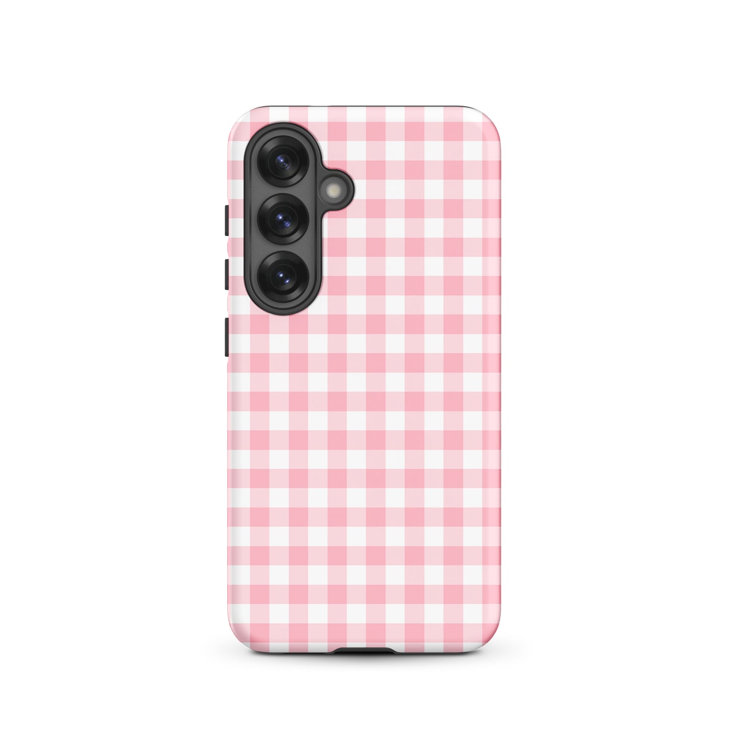 Phone Case for Samsung Galaxy with pink-and-white gingham pattern, blends playful charm with durability for chic protection.