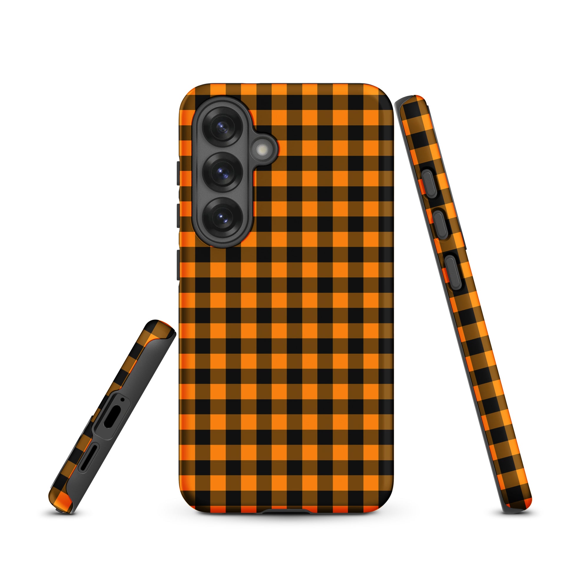 phone case for Samsung Galaxy black-and-orange gingham autumn theme