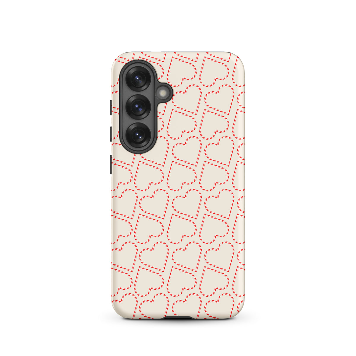 Phone Case for Samsung Galaxy with holiday candy cane heart pattern in red and white, perfect for festive vibes and winter celebrations.