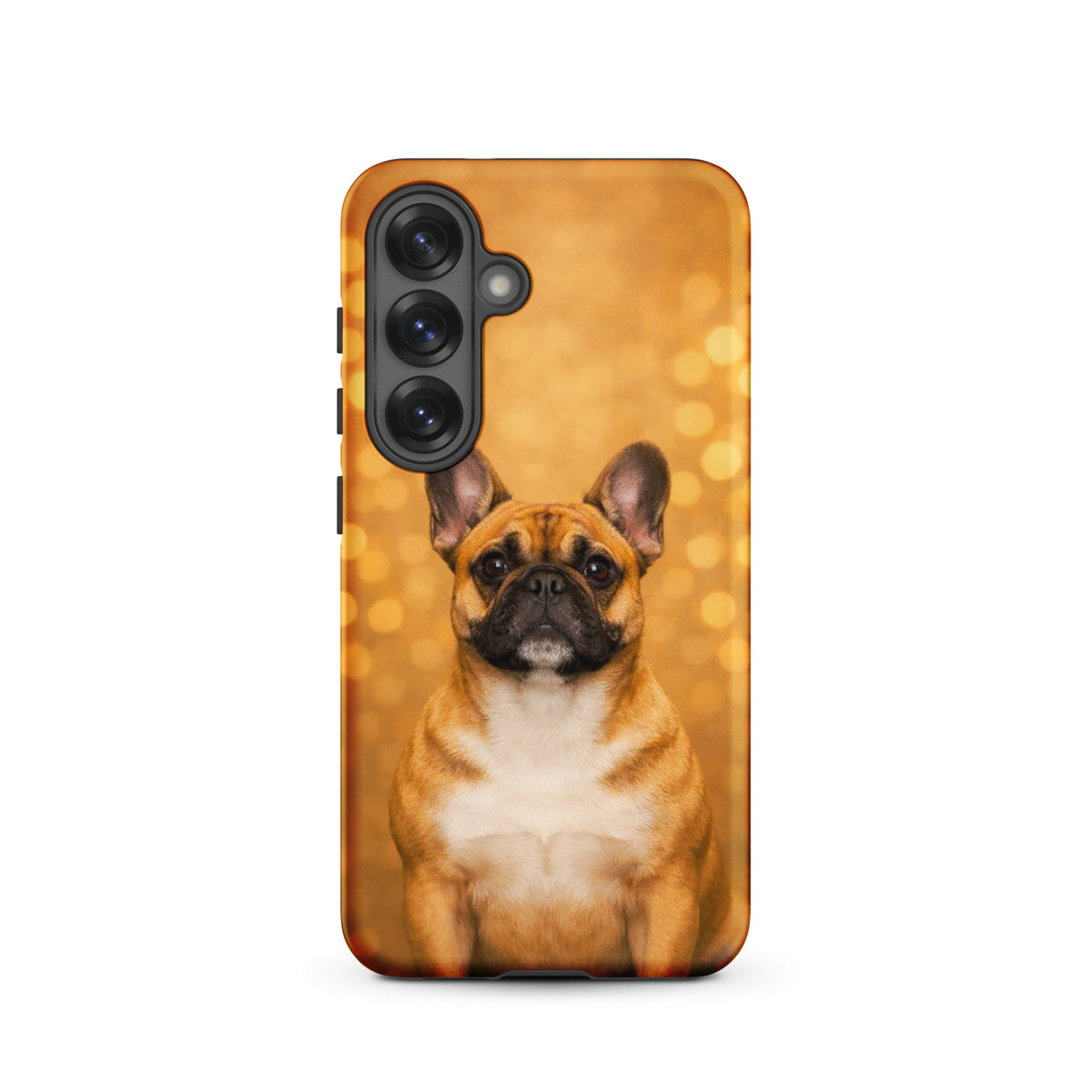 Phone Case for Samsung Galaxy with French Bulldog portrait against golden bokeh background