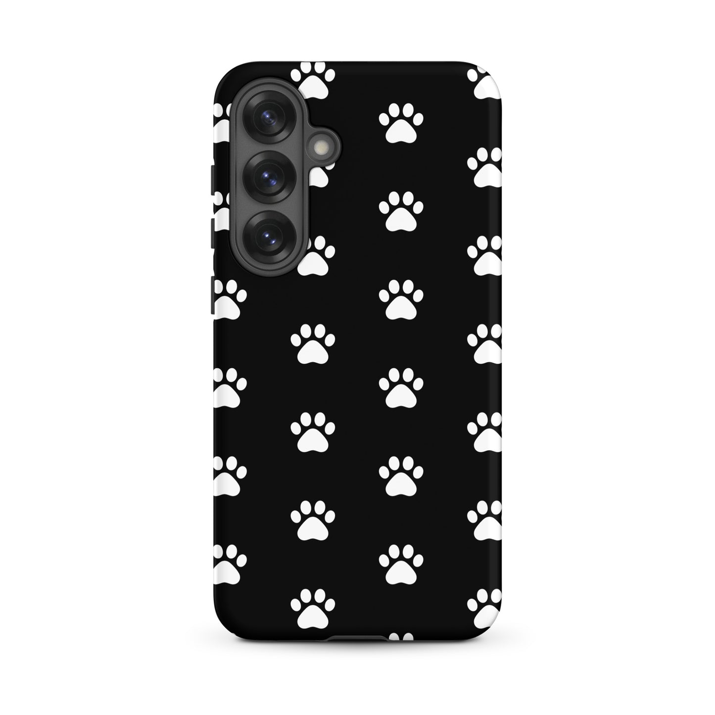 Phone Case for Samsung Galaxy with stylish paw print design in black, perfect for pet lovers.