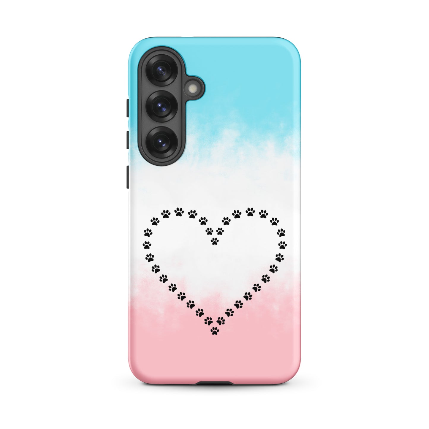 Phone Case for Samsung Galaxy with paw print heart design for pet lovers in pastel colors.