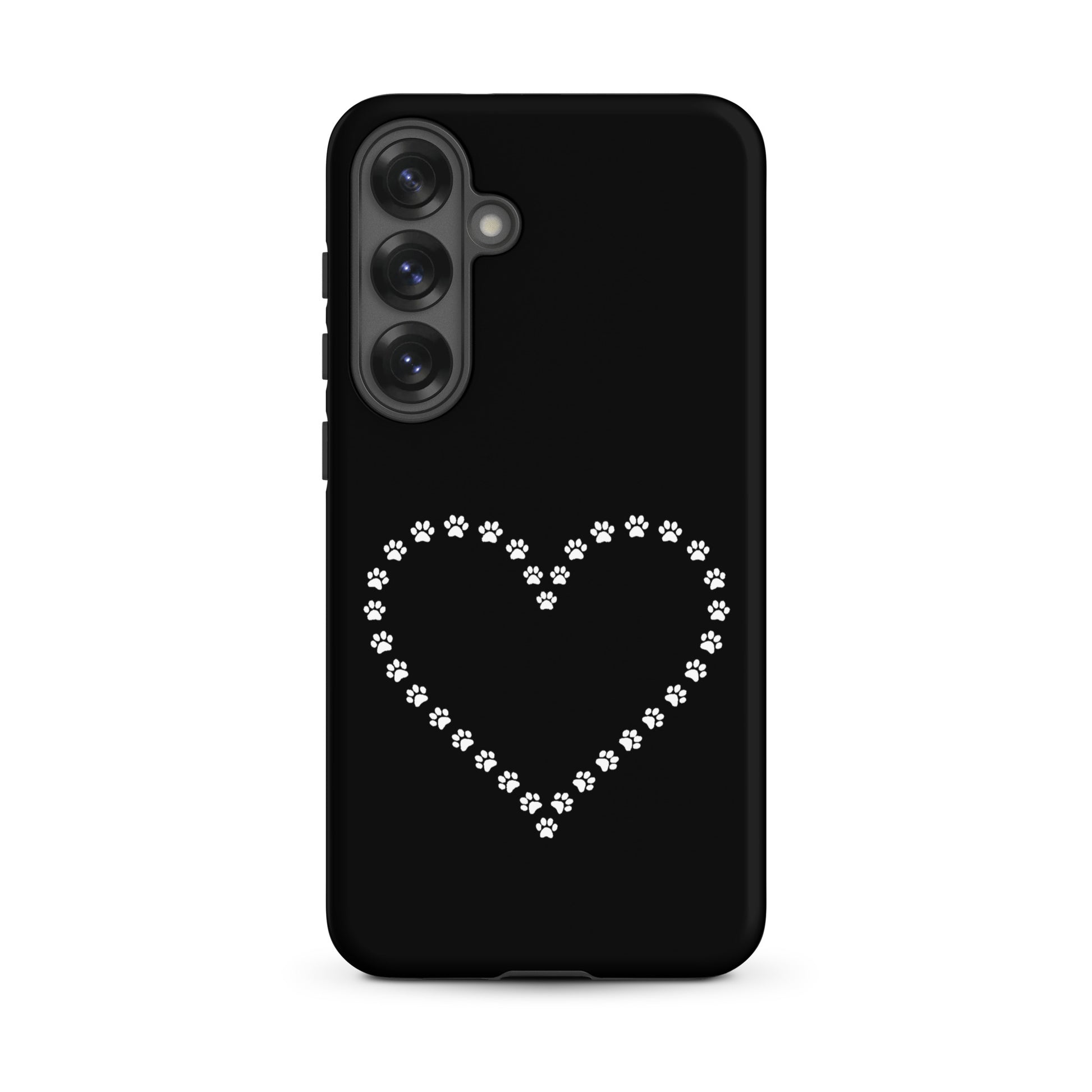 Phone Case with paw print heart design for pet lovers on a black background.