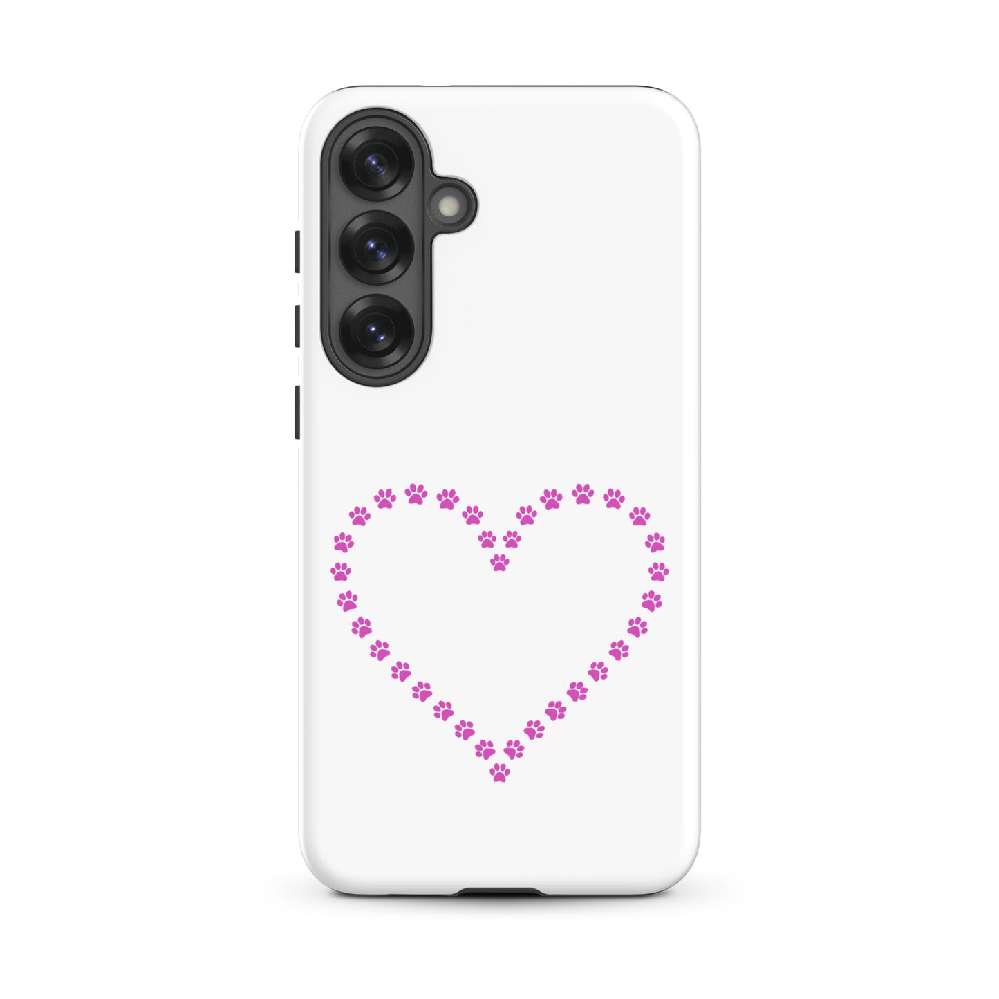 Phone Case for Samsung Galaxy featuring a pink paw print heart design for pet lovers.