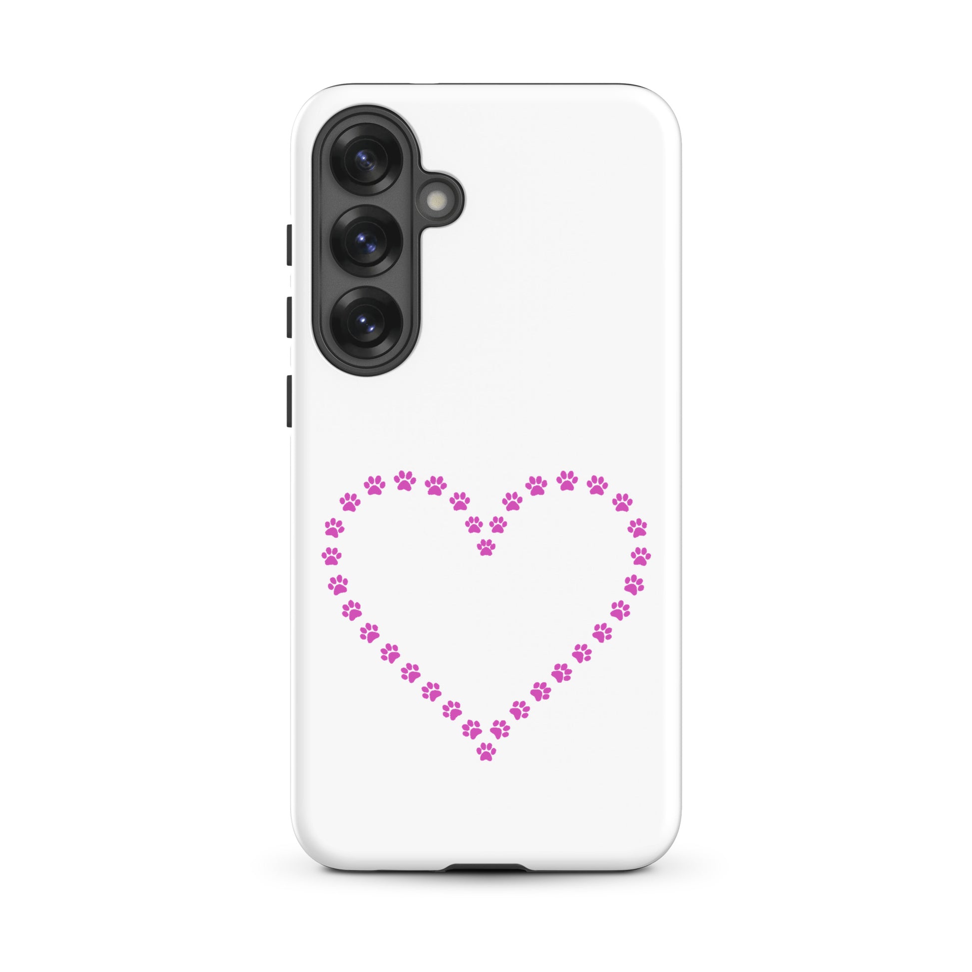 Phone Case for Samsung Galaxy featuring a pink paw print heart design for pet lovers.