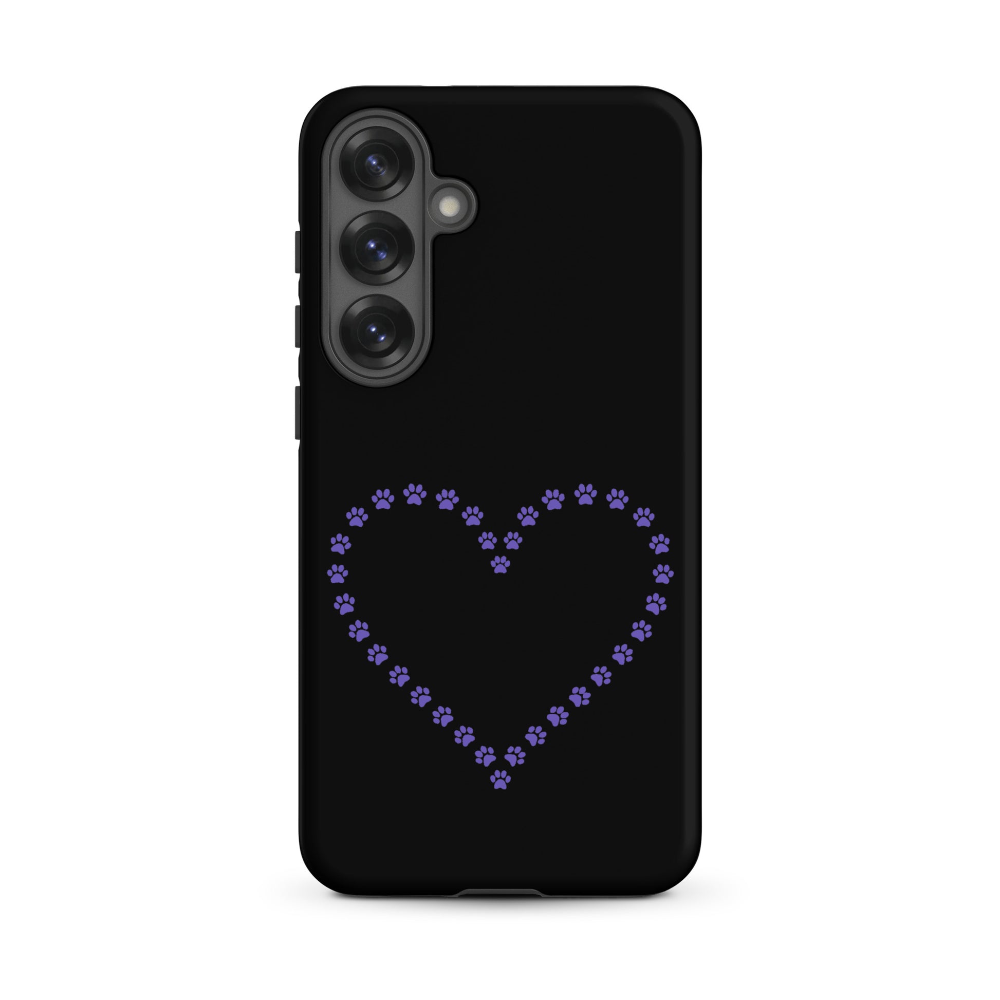 Phone Case for Samsung Galaxy featuring a heart made of purple paw prints, perfect for pet lovers.
