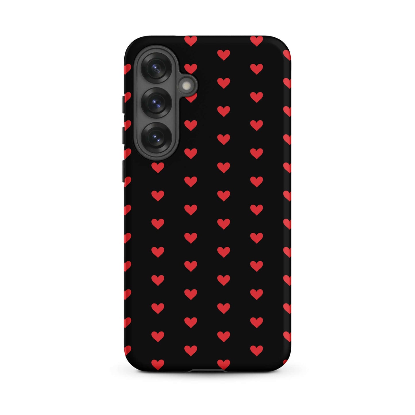 Phone Case for Samsung Galaxy featuring a pattern of fiery red hearts on a black background.