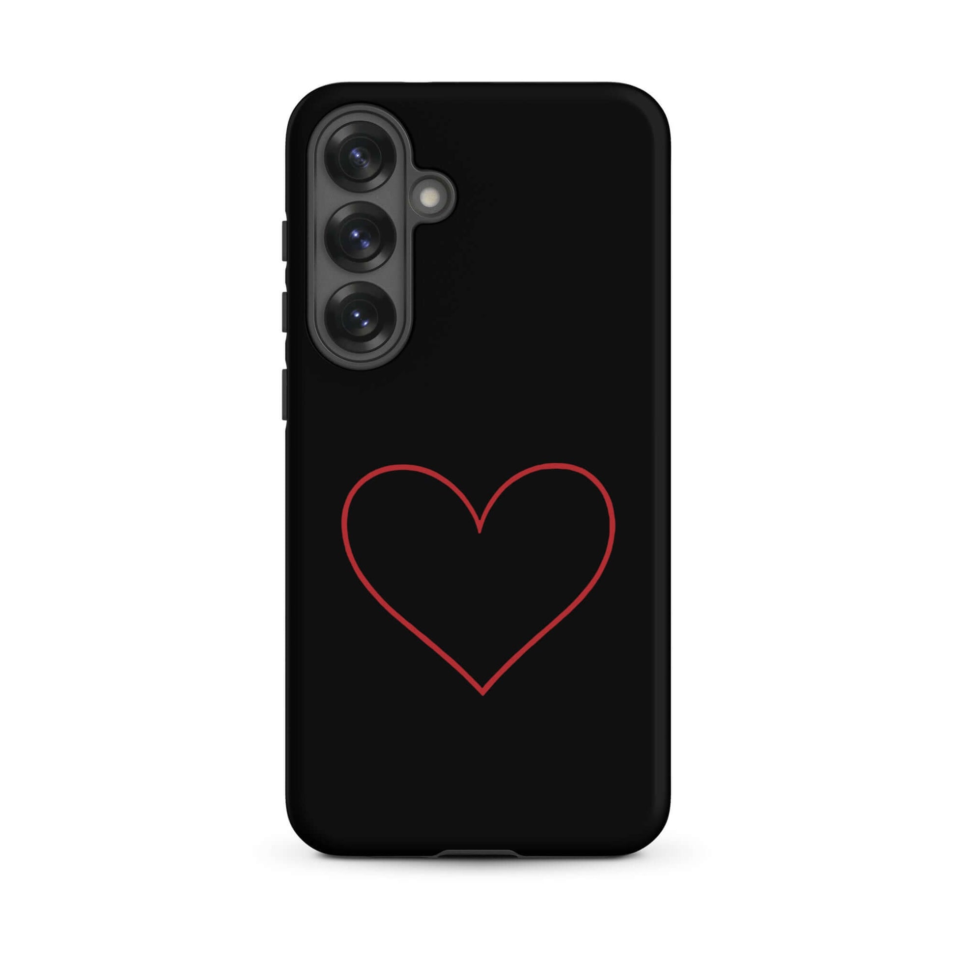 Phone Case for Samsung Galaxy featuring a minimalist crimson heart design on a sleek black background.