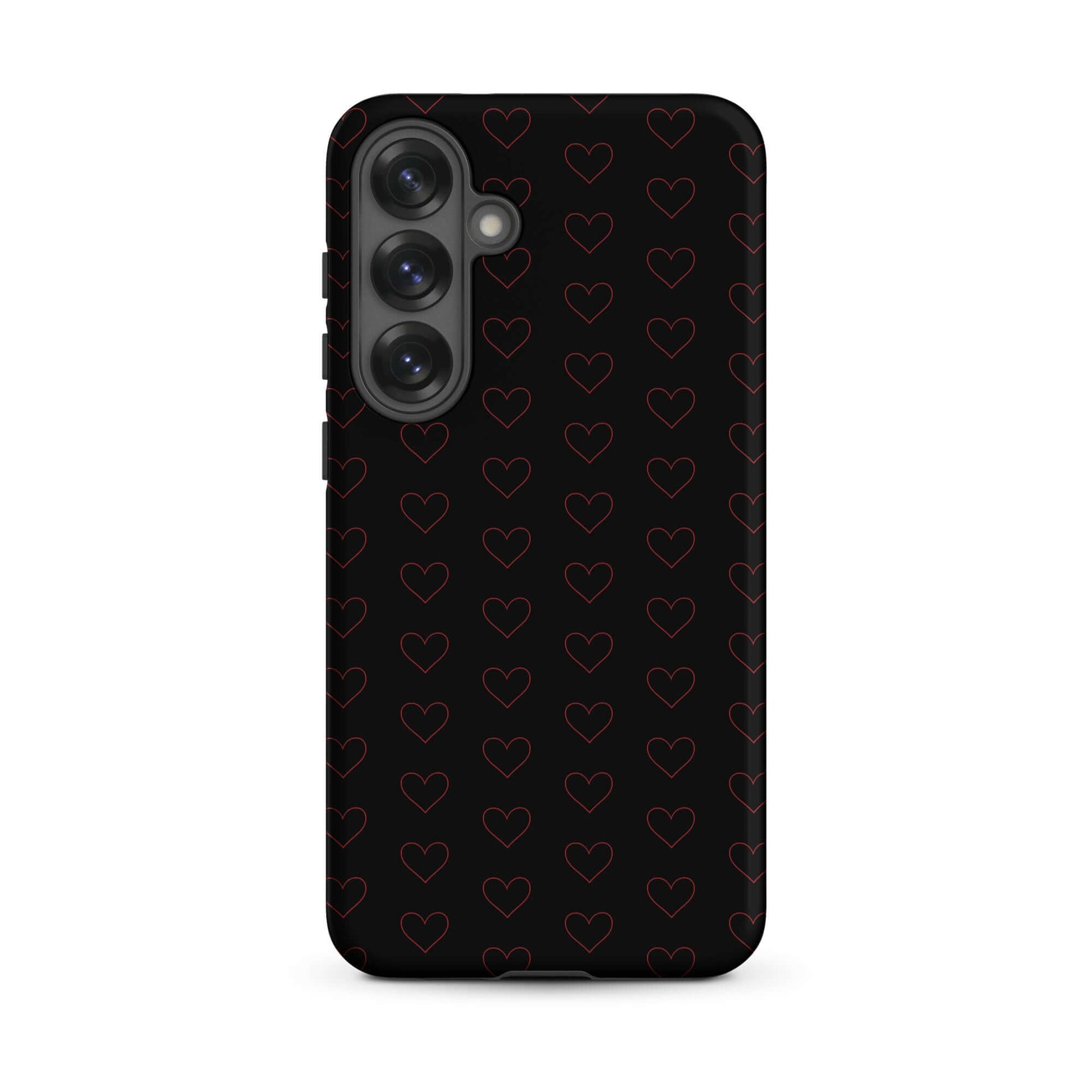 Phone Case for Samsung Galaxy featuring a stylish crimson heart pattern on a black background.