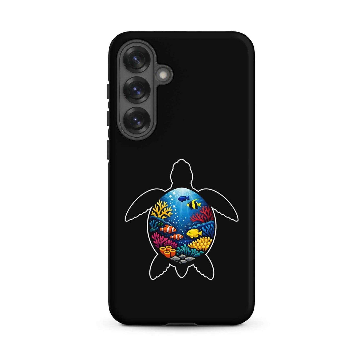 Phone case for Samsung Galaxy featuring sea turtle with vibrant coral reef design.