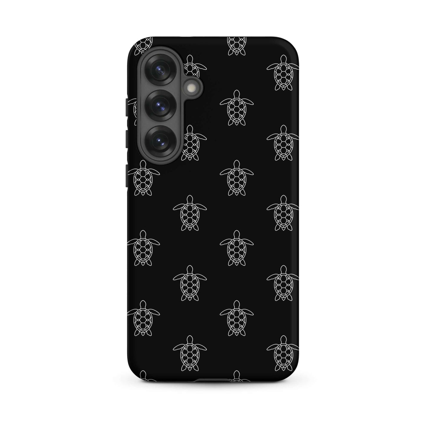 Phone Case for Samsung Galaxy with minimalist sea turtle pattern on a black background.